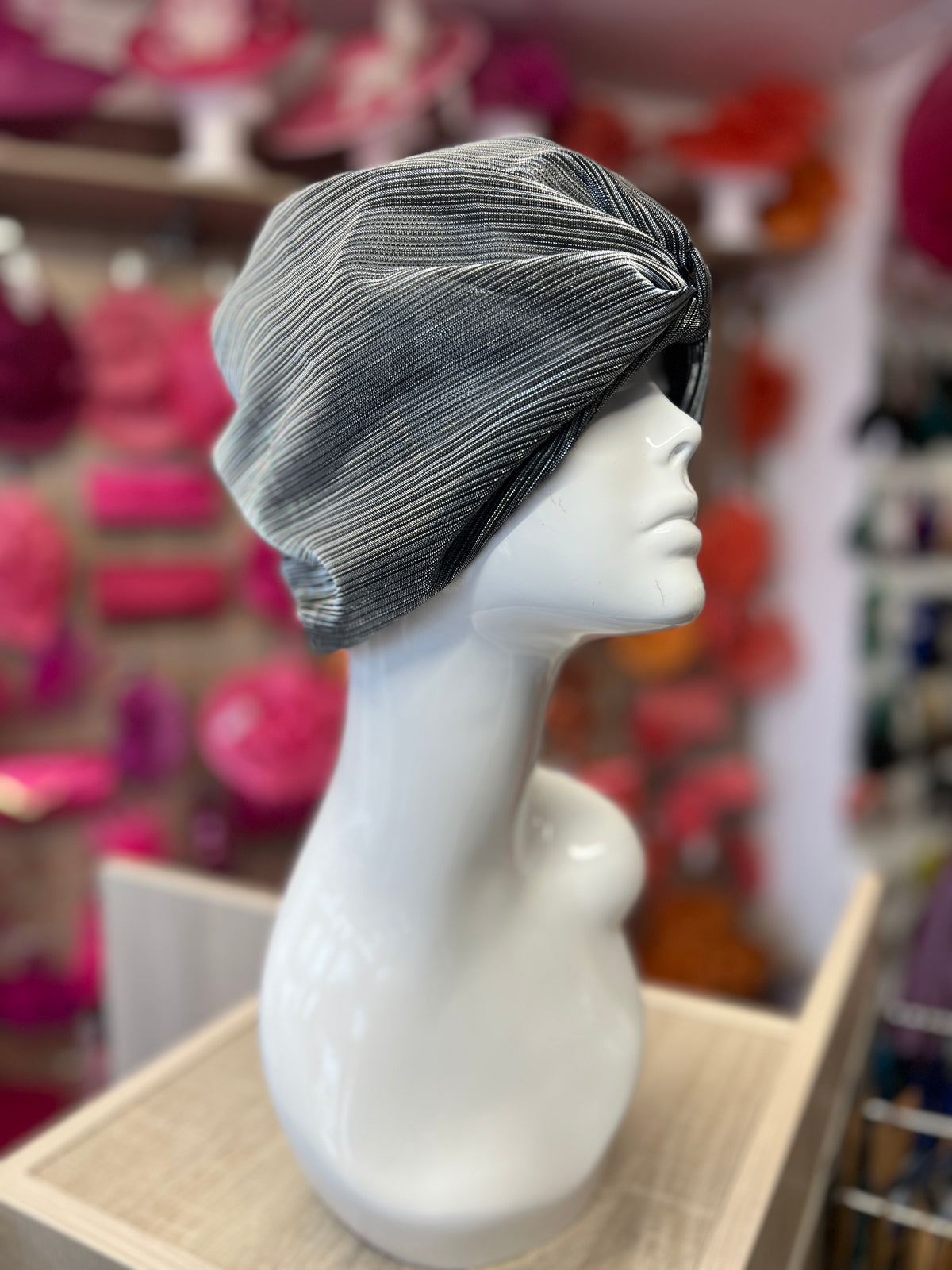 Silver Shimmer Turban-Fascinators Direct