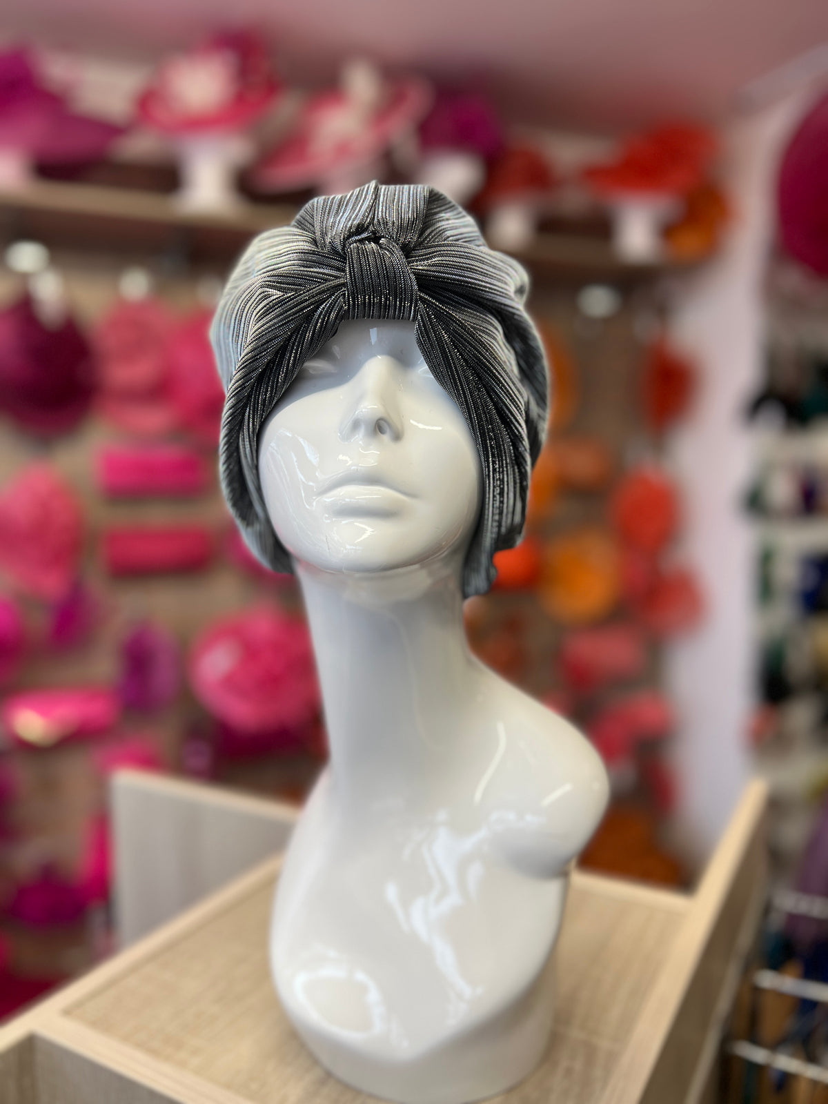 Silver Shimmer Turban-Fascinators Direct