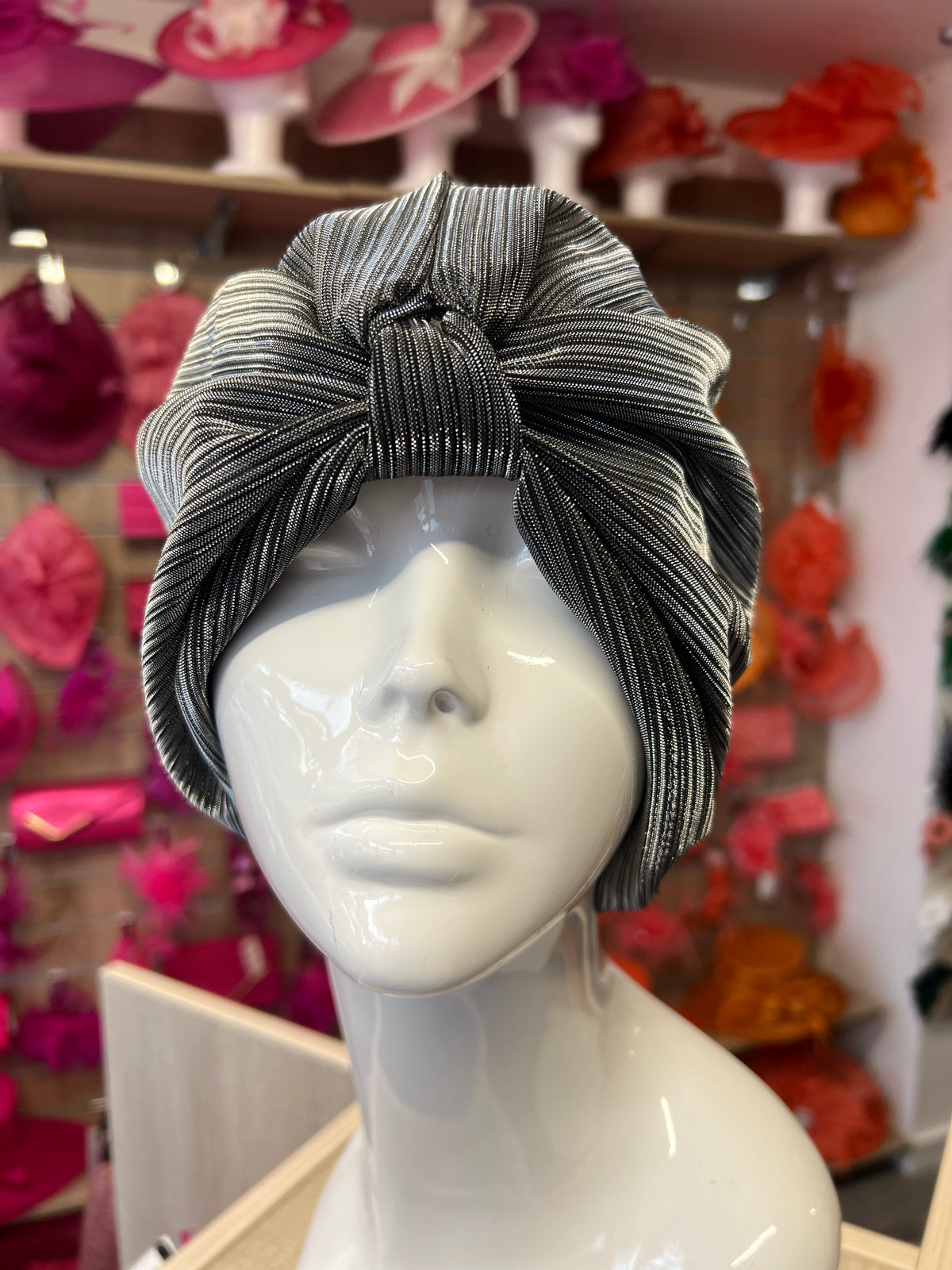 Silver Shimmer Turban-Fascinators Direct