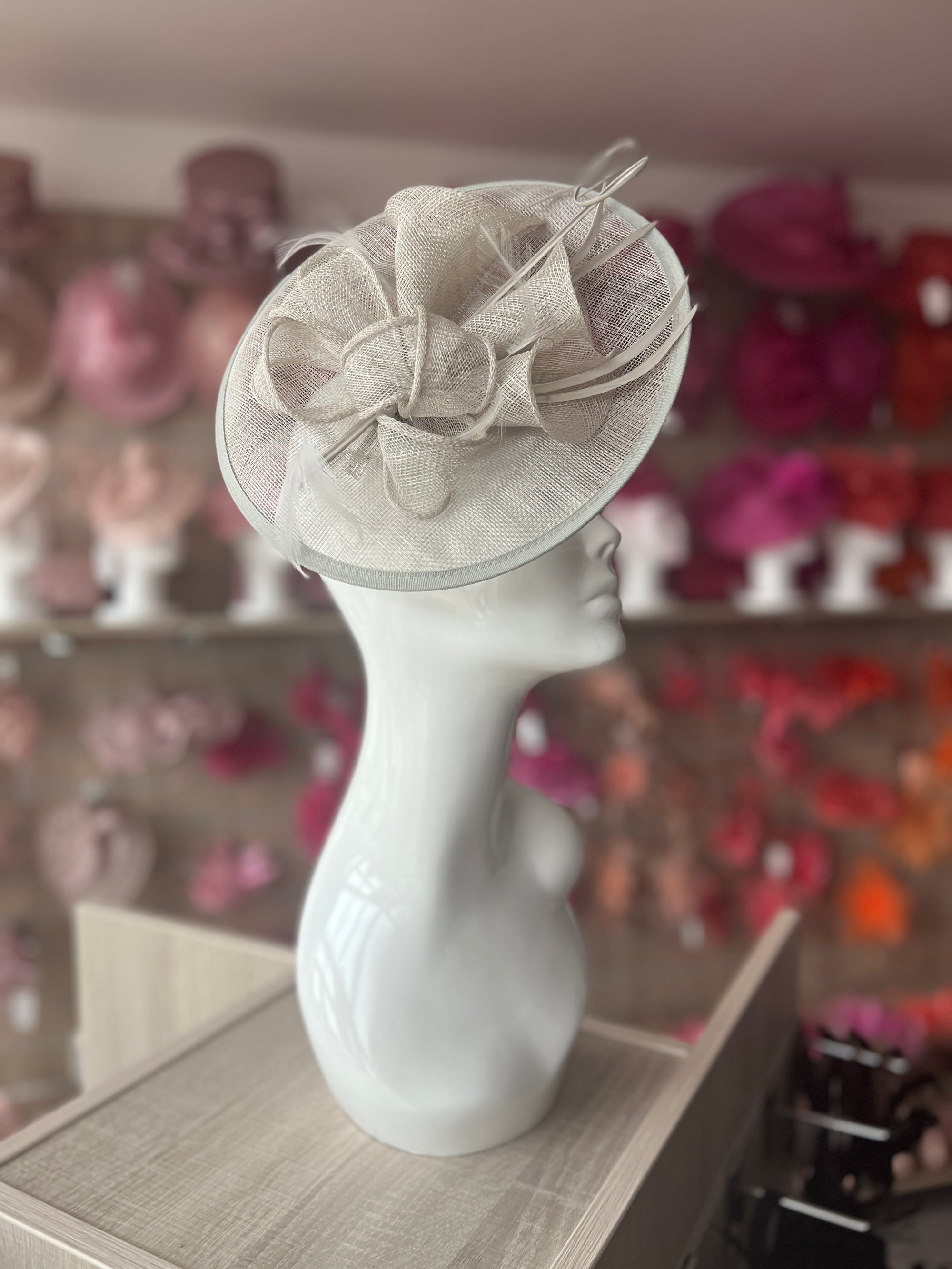 Silver Sinamay Petunia Flower Fascinator With A Saucer Base-Fascinators Direct