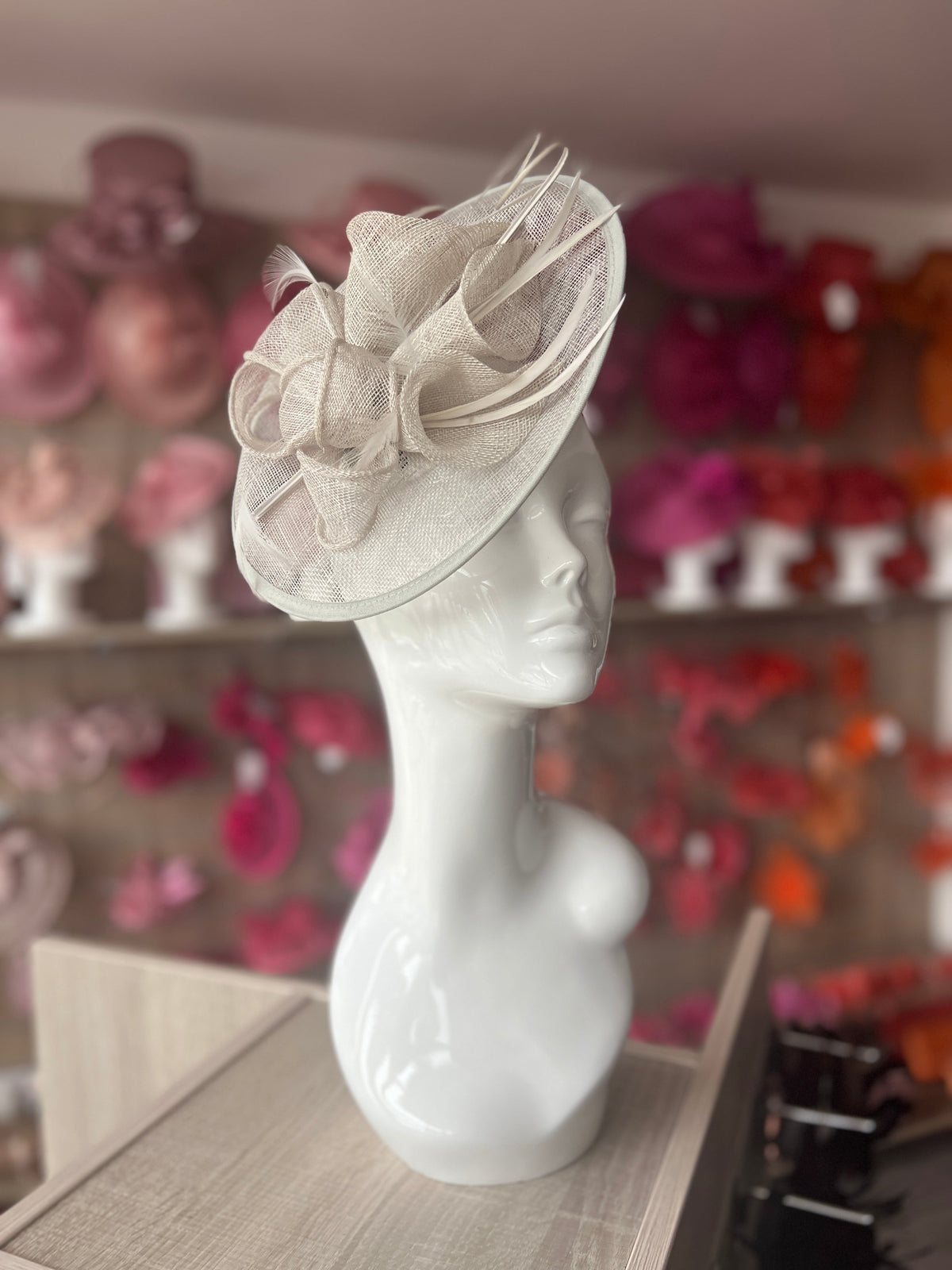 Silver Sinamay Petunia Flower Fascinator With A Saucer Base-Fascinators Direct