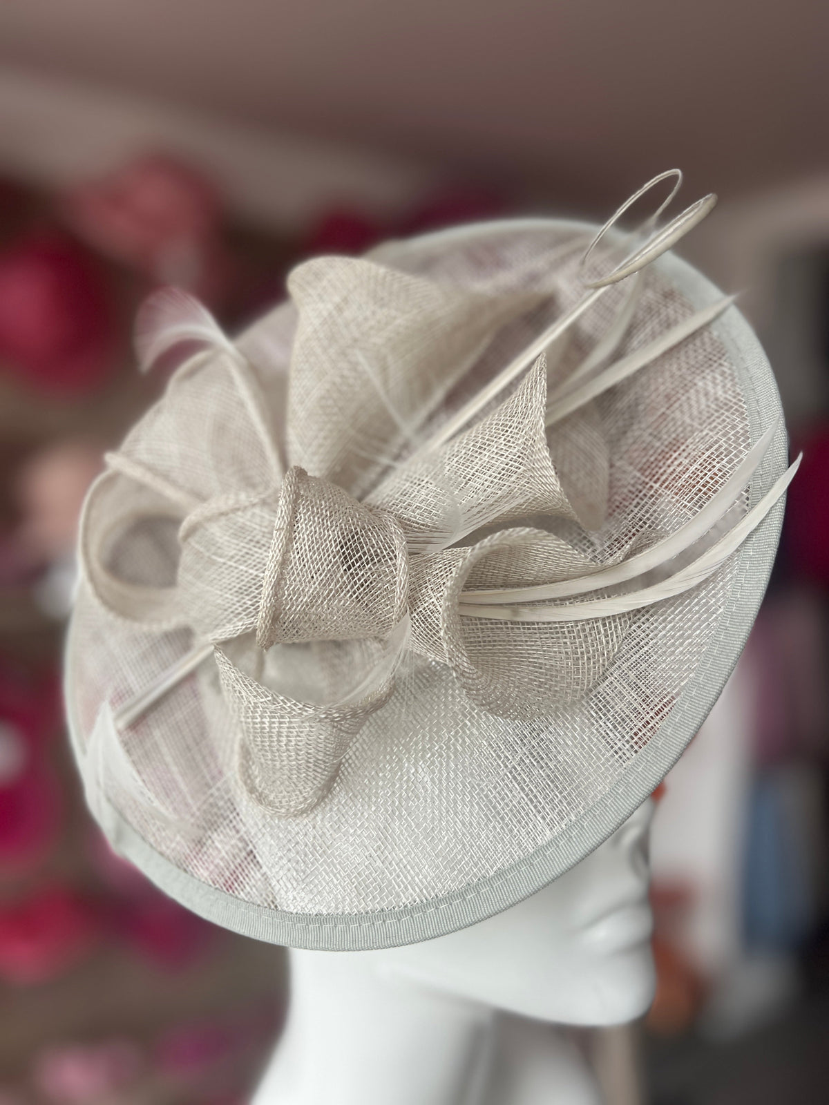 Silver Sinamay Petunia Flower Fascinator With A Saucer Base-Fascinators Direct