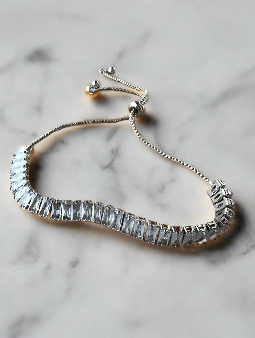 Silver Tone Diamanté Bracelet-Fascinators Direct