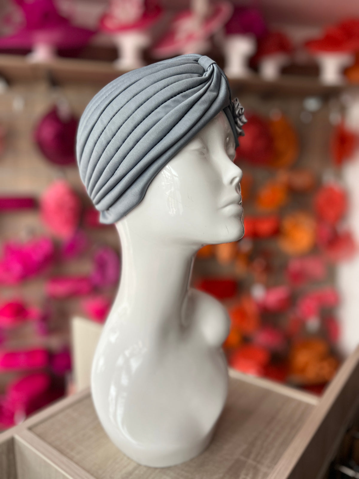 Silver Turban With 3 Embellished Flowers-Fascinators Direct