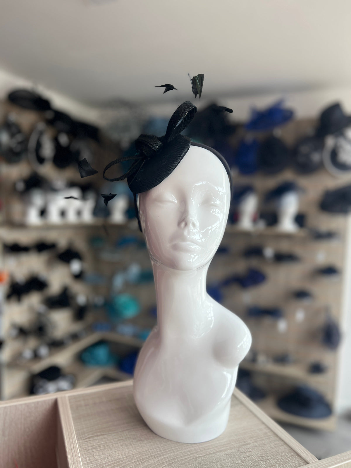 Sinamay Disc Black Fascinator Headband with Feathers &amp; Net-Fascinators Direct