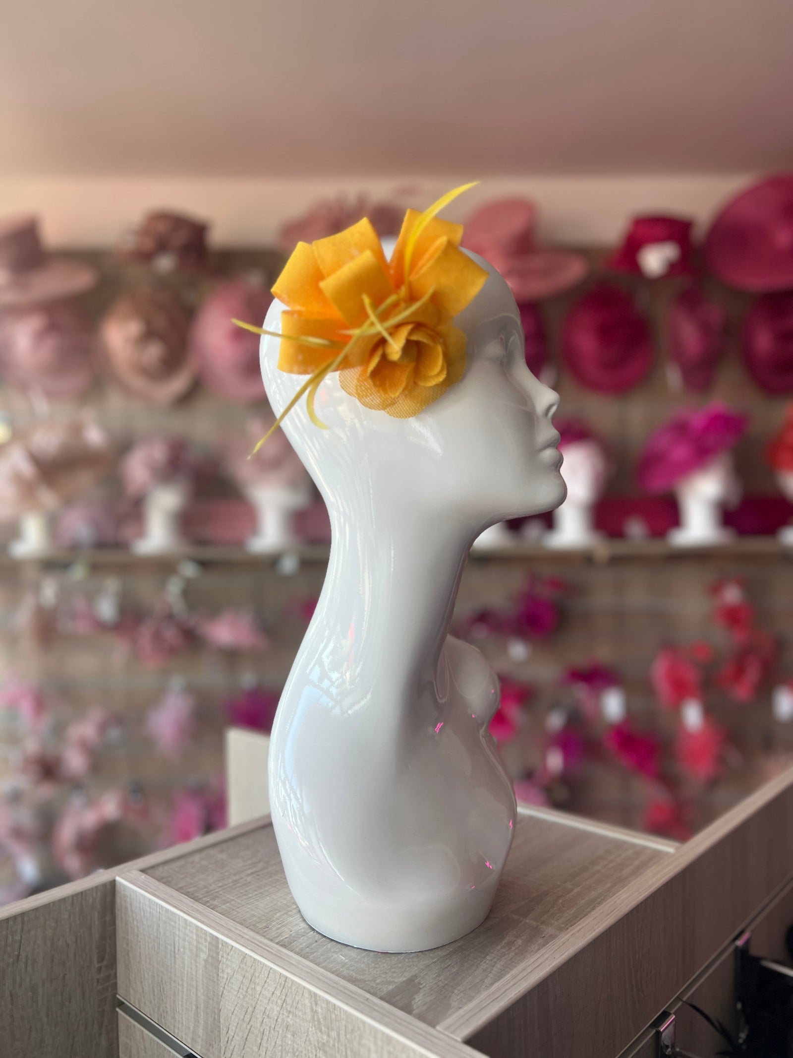 Sinamay Flower Mustard Hair Fascinator-Fascinators Direct
