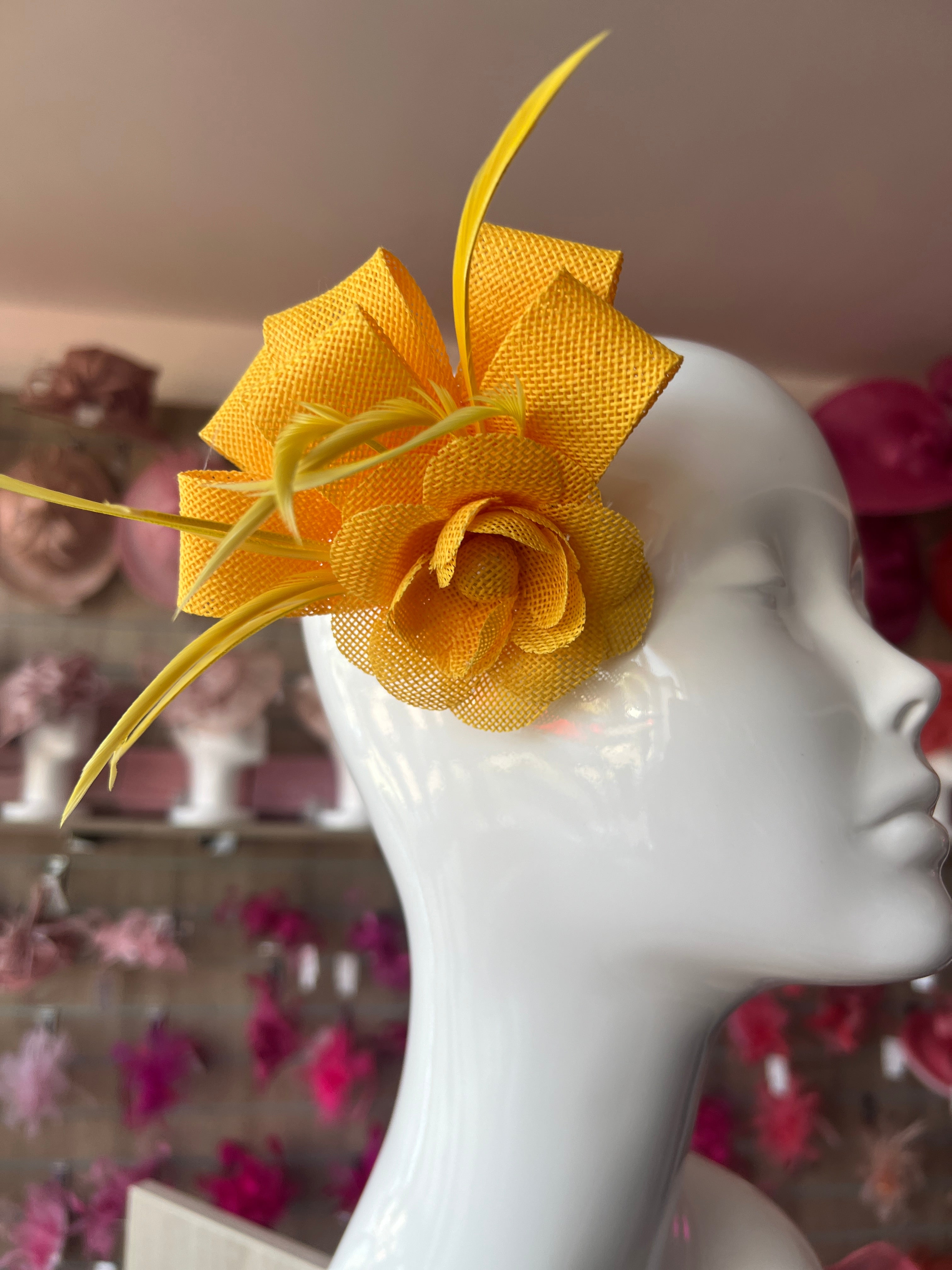 Coral and mustard yellow Floral Fascinator Orange Hellebores Fascinator – Maor Zabar main image 2