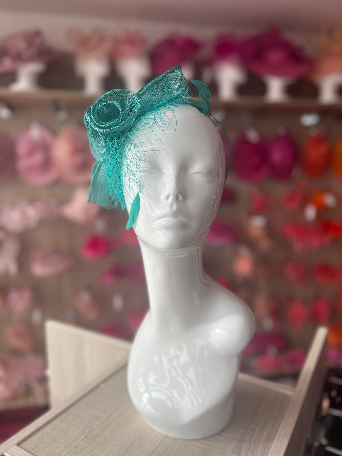 Sinamay Green Flower Headband Fascinator With Netting &amp; Feathers-Fascinators Direct