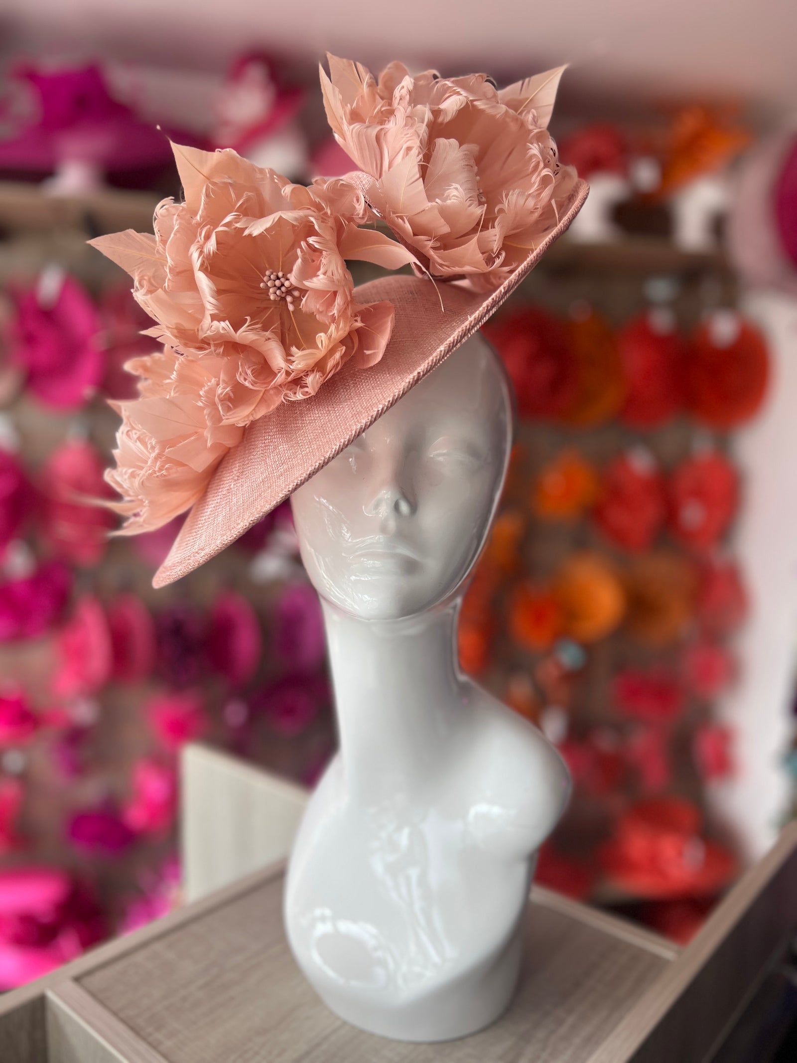 Sinamay Hatinator With Soft Flowers- Blush-Fascinators Direct