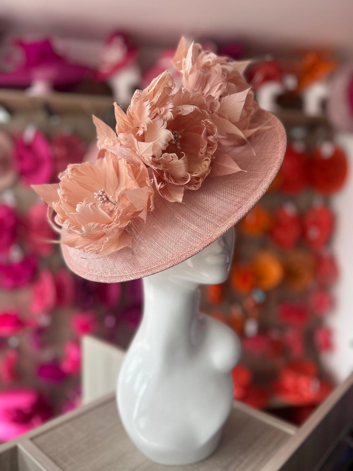Sinamay Hatinator With Soft Flowers- Blush-Fascinators Direct