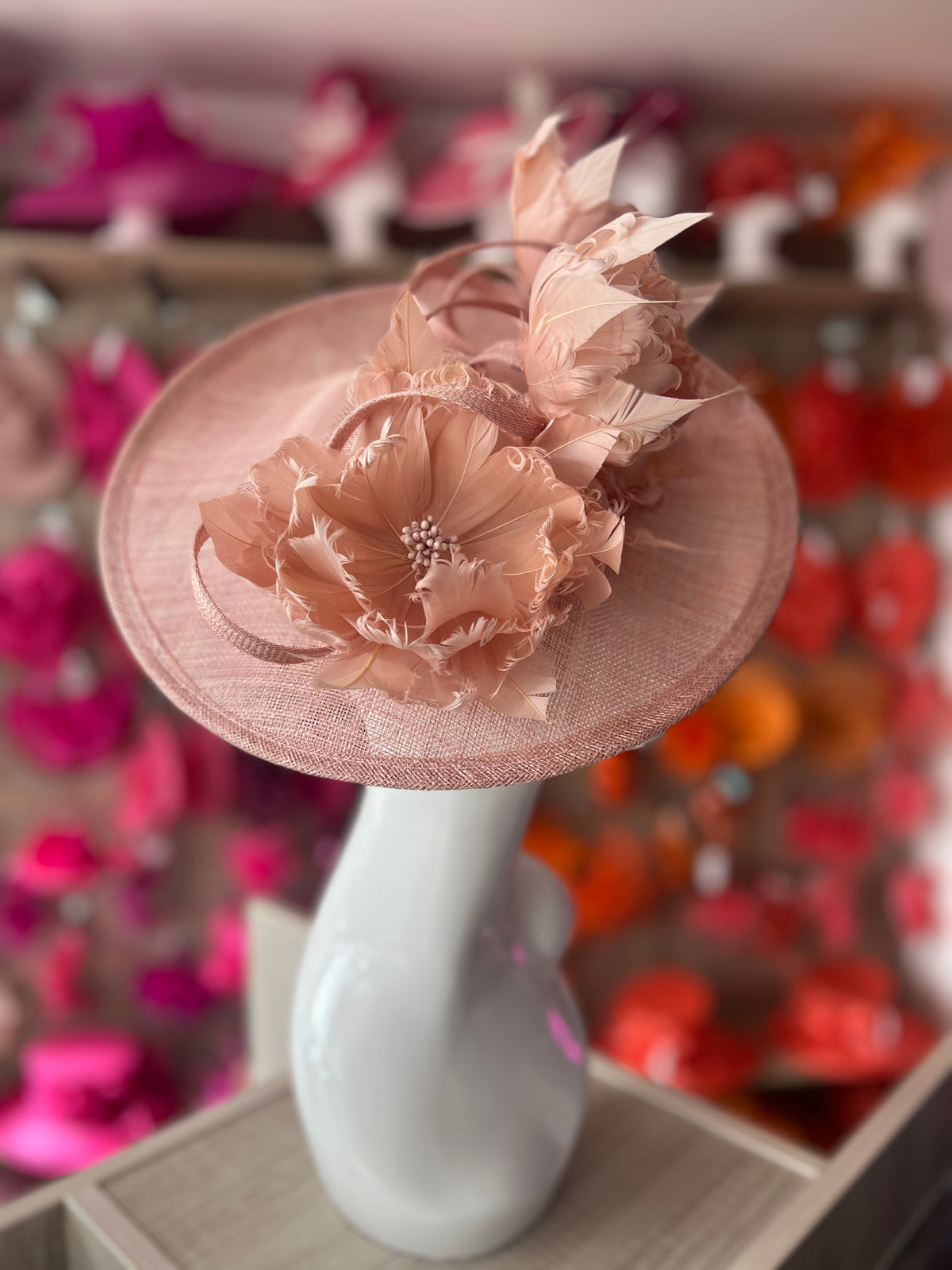 Sinamay Hatinator With Soft Flowers- Blush-Fascinators Direct