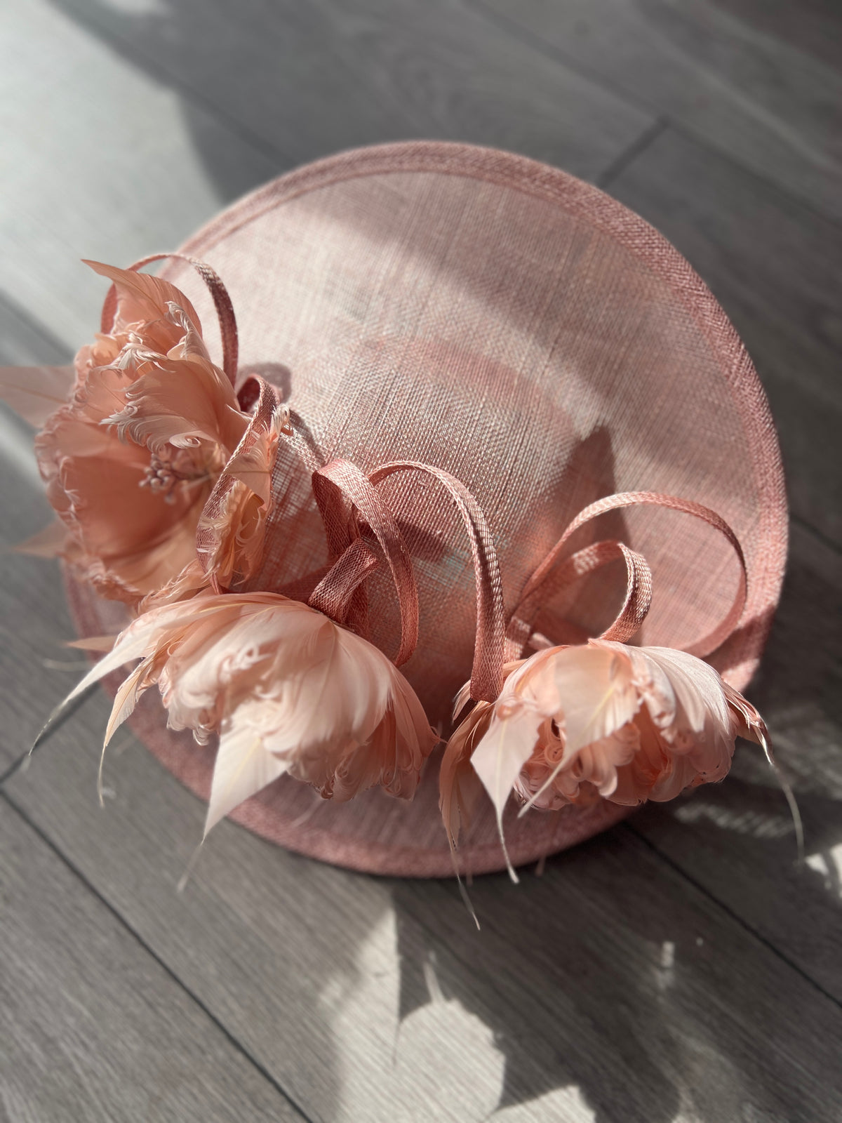 Sinamay Hatinator With Soft Flowers- Blush-Fascinators Direct