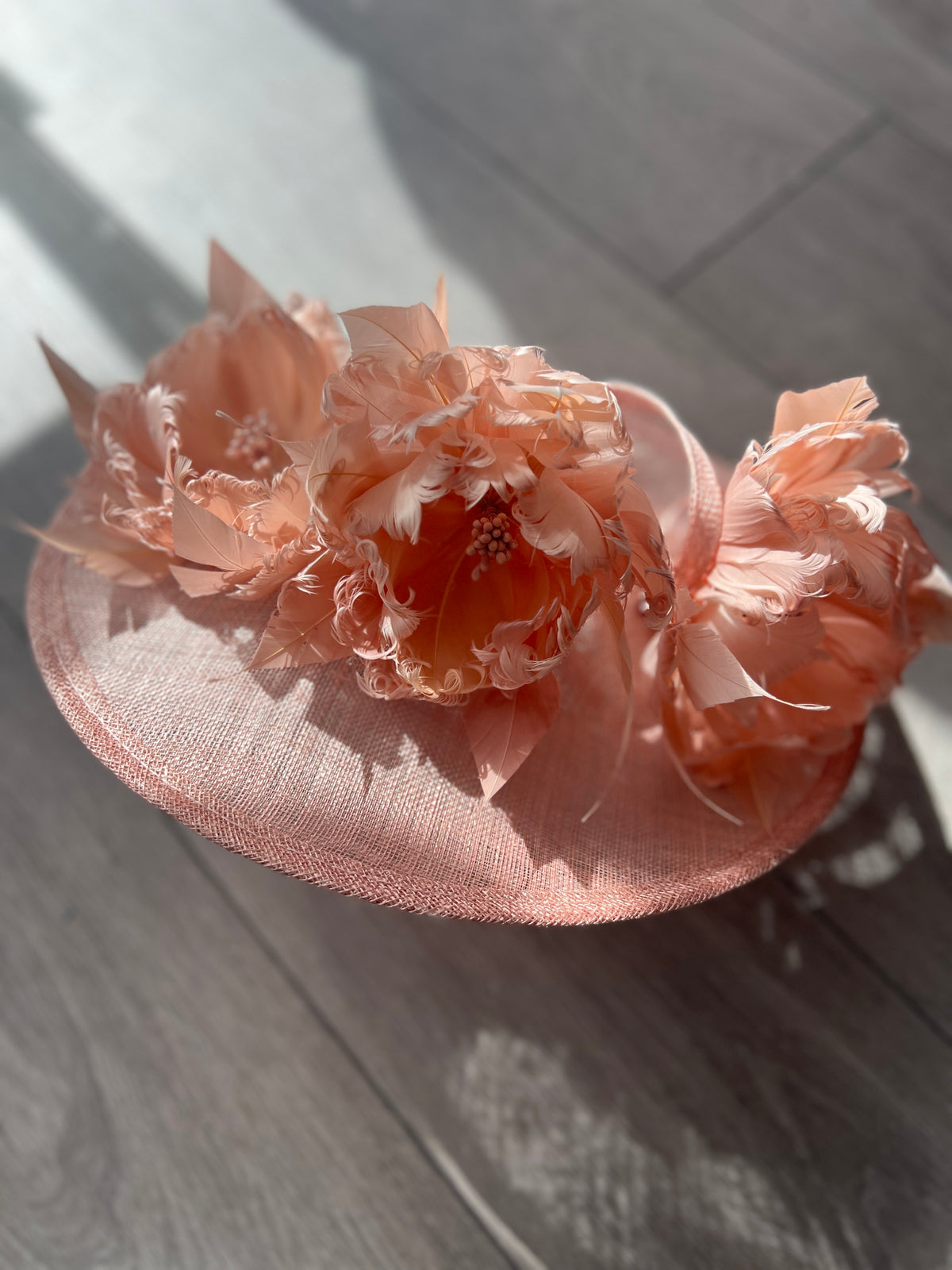 Sinamay Hatinator With Soft Flowers- Blush-Fascinators Direct