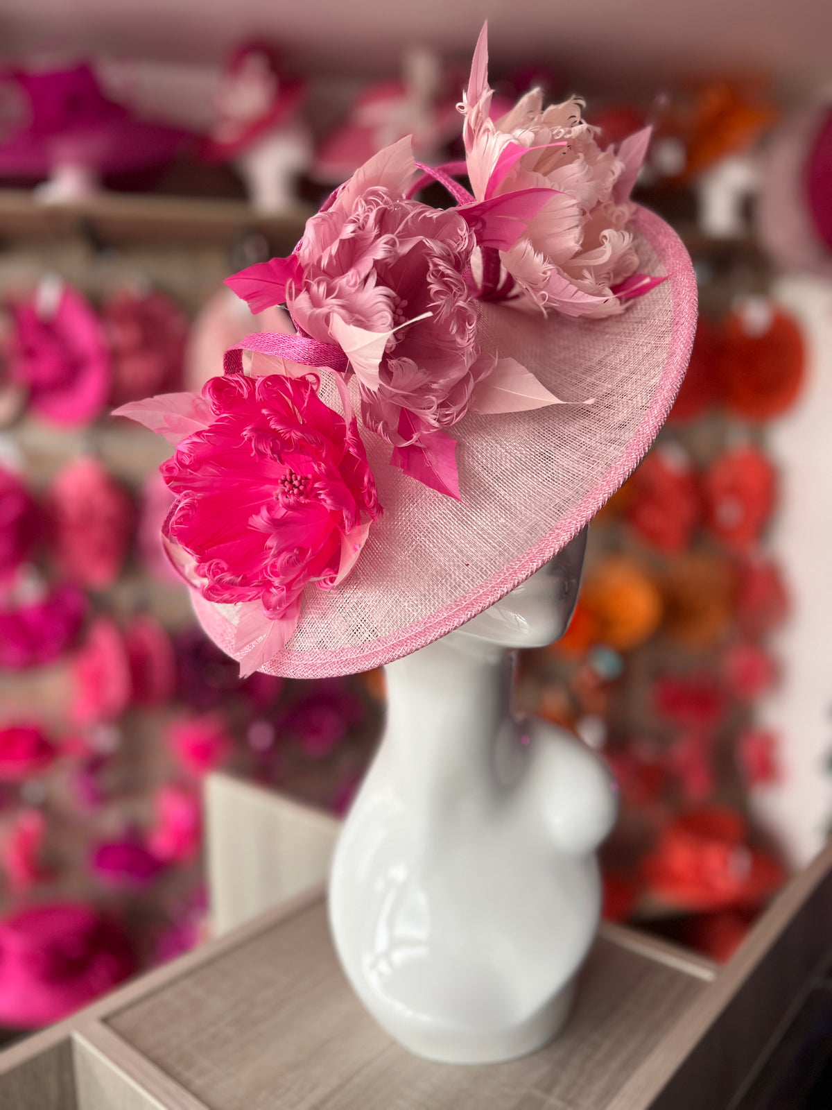 Sinamay Hatinator With Soft Flowers- Candy/Blossom/Flamingo-Fascinators Direct