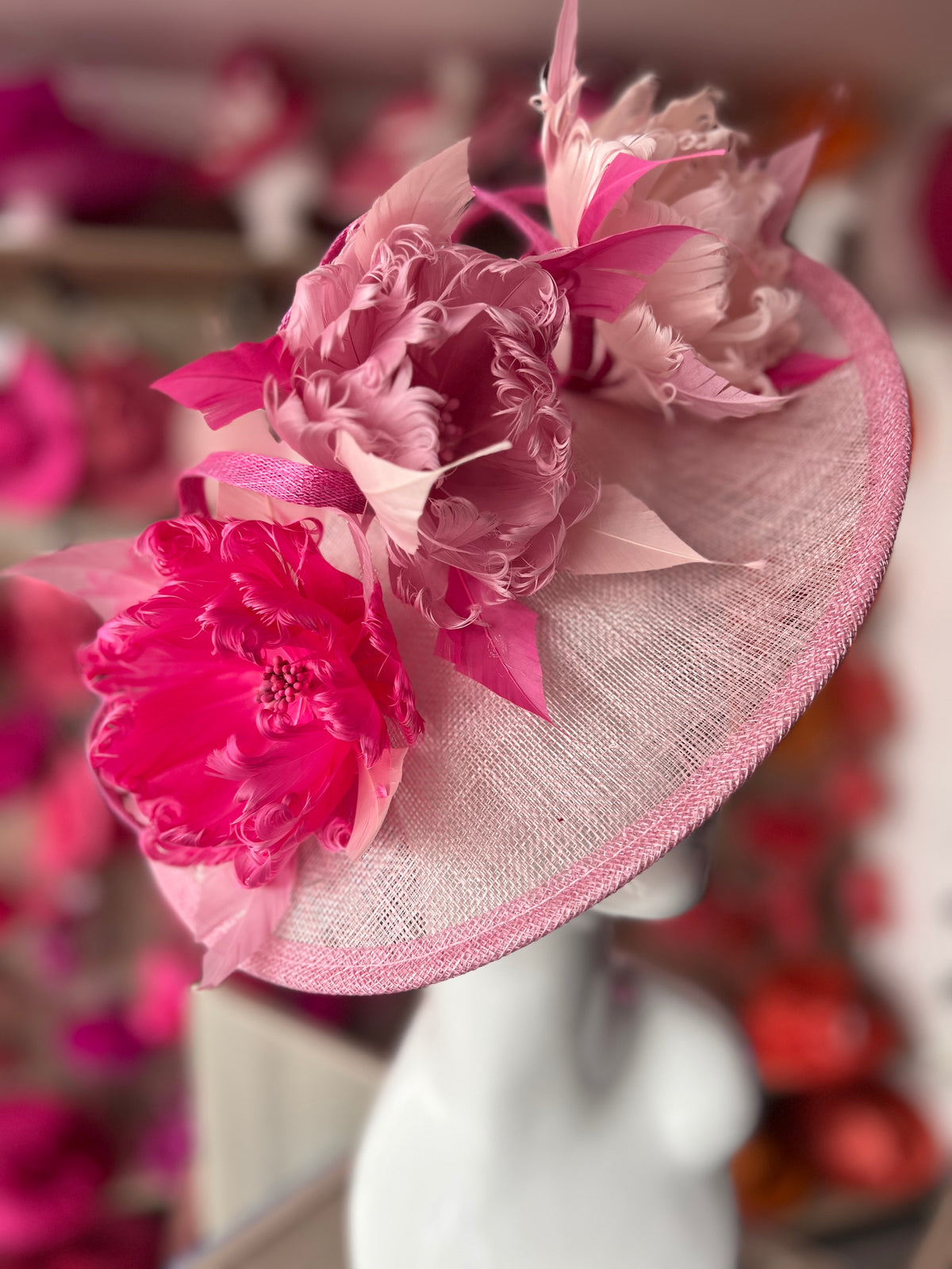 Sinamay Hatinator With Soft Flowers- Candy/Blossom/Flamingo-Fascinators Direct