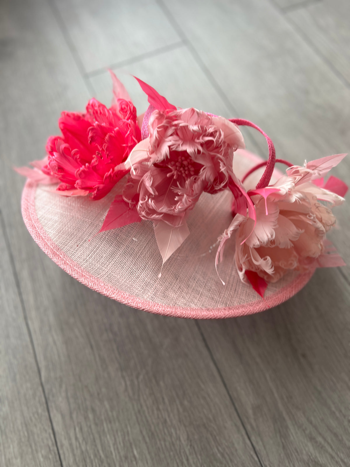 Sinamay Hatinator With Soft Flowers- Candy/Blossom/Flamingo-Fascinators Direct