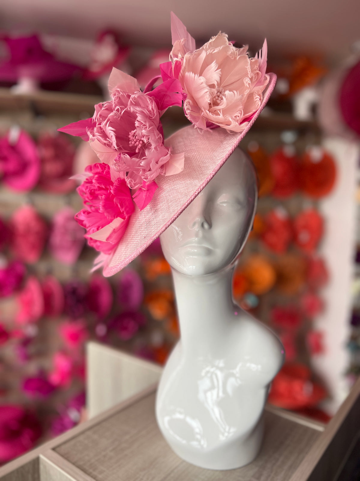 Sinamay Hatinator With Soft Flowers- Candy/Blossom/Flamingo-Fascinators Direct