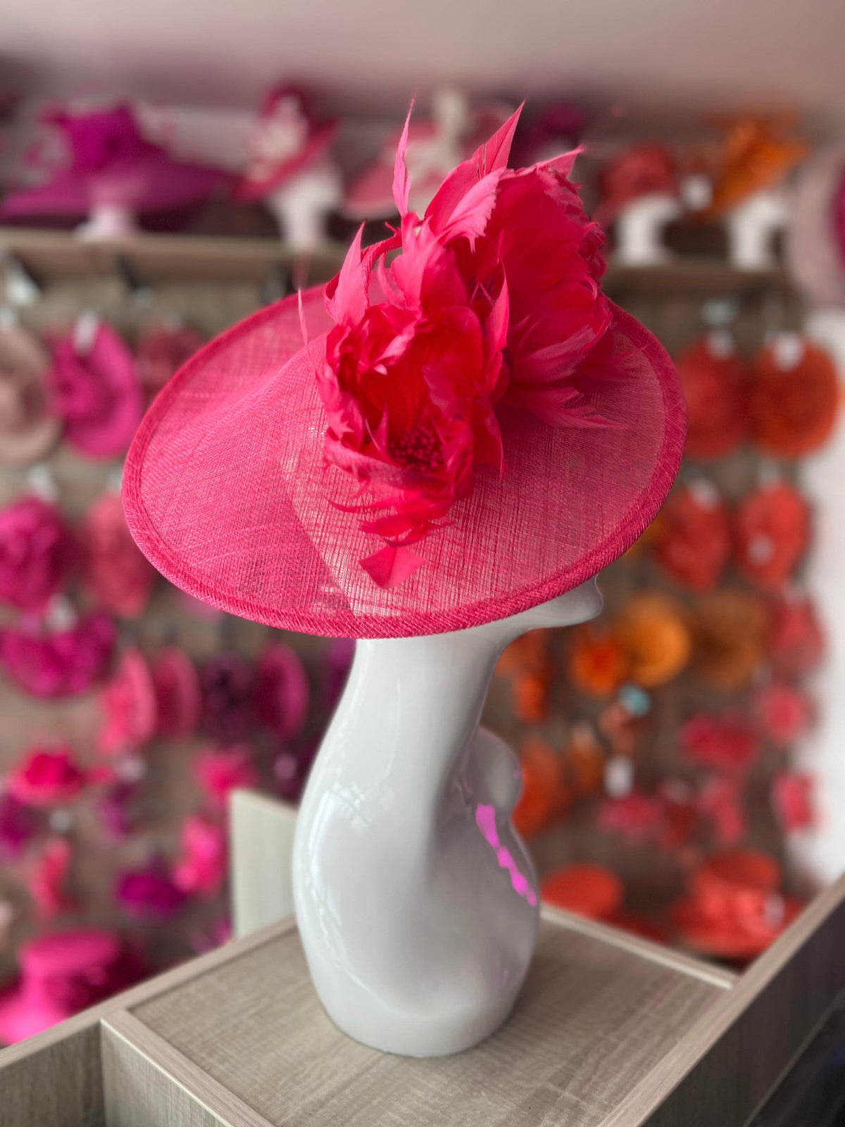 Sinamay Hatinator With Soft Flowers- Cerise-Fascinators Direct