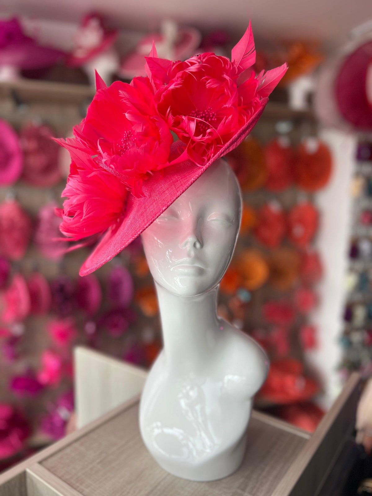 Sinamay Hatinator With Soft Flowers- Cerise-Fascinators Direct