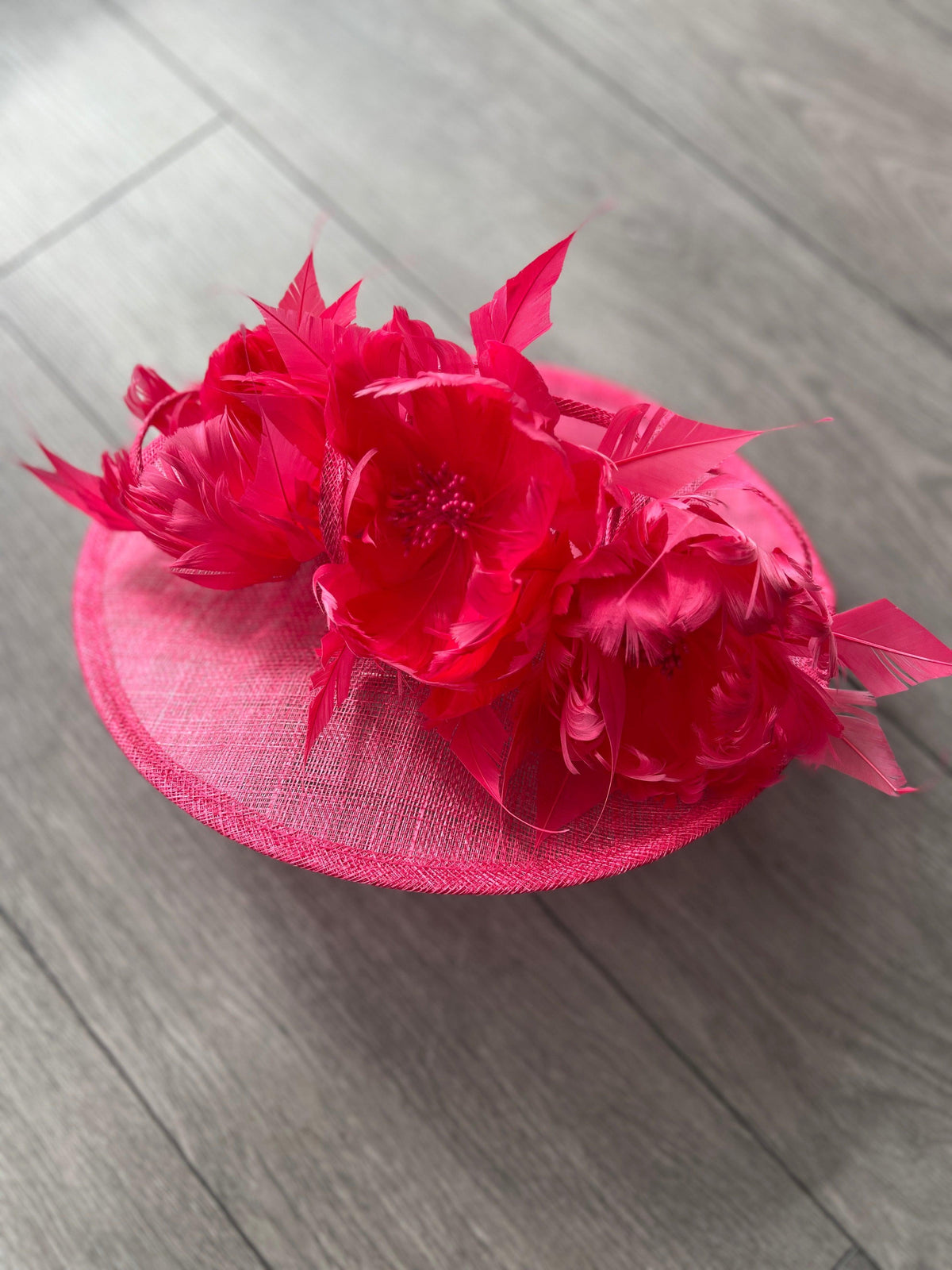 Sinamay Hatinator With Soft Flowers- Cerise-Fascinators Direct