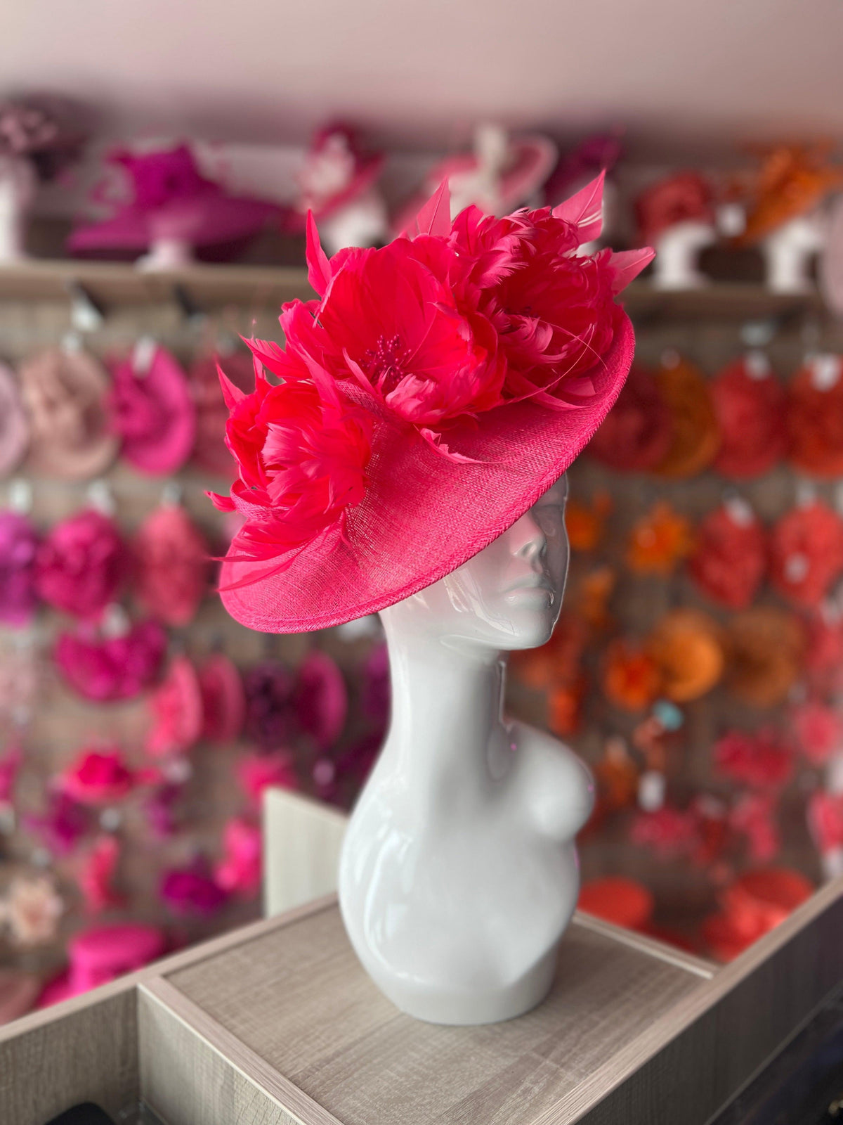 Sinamay Hatinator With Soft Flowers- Cerise-Fascinators Direct