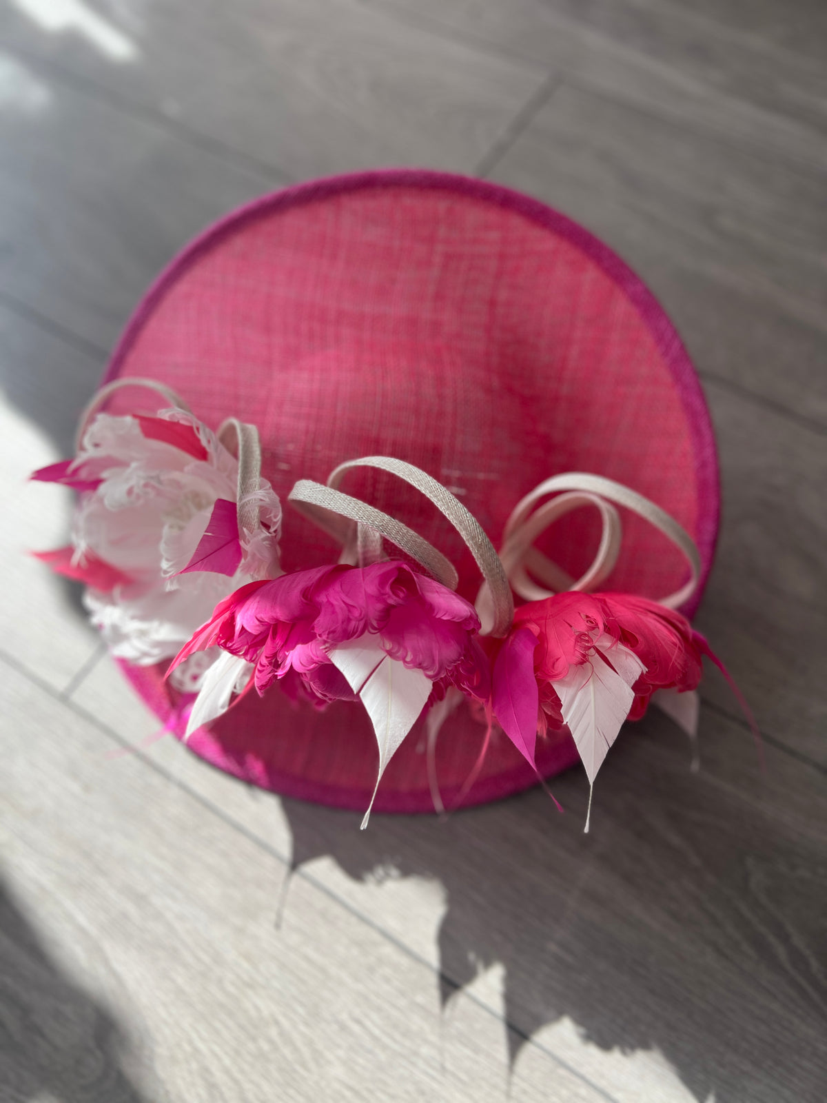 Sinamay Hatinator With Soft Flowers- Cerise/Fuchsia/White-Fascinators Direct