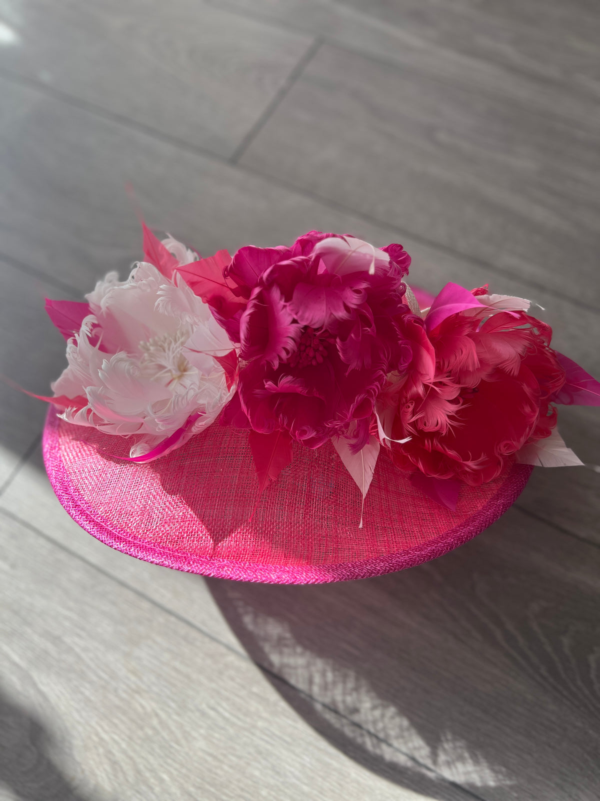 Sinamay Hatinator With Soft Flowers- Cerise/Fuchsia/White-Fascinators Direct