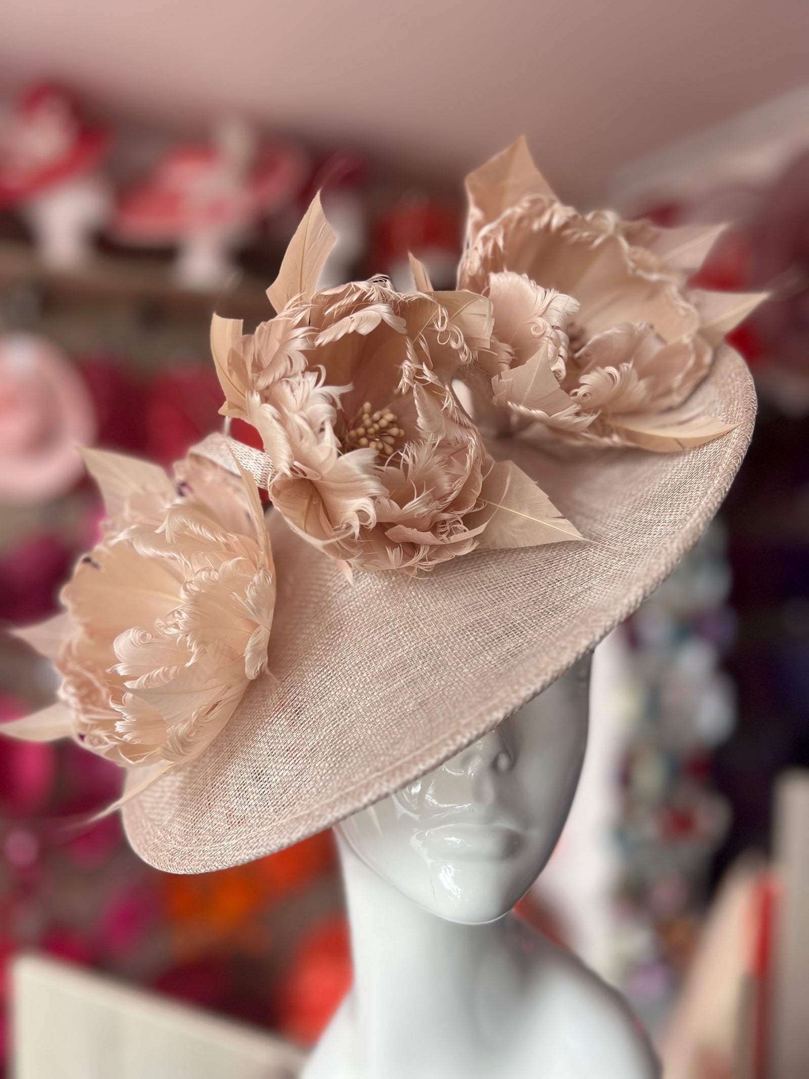 Sinamay Hatinator With Soft Flowers- Champagne-Fascinators Direct