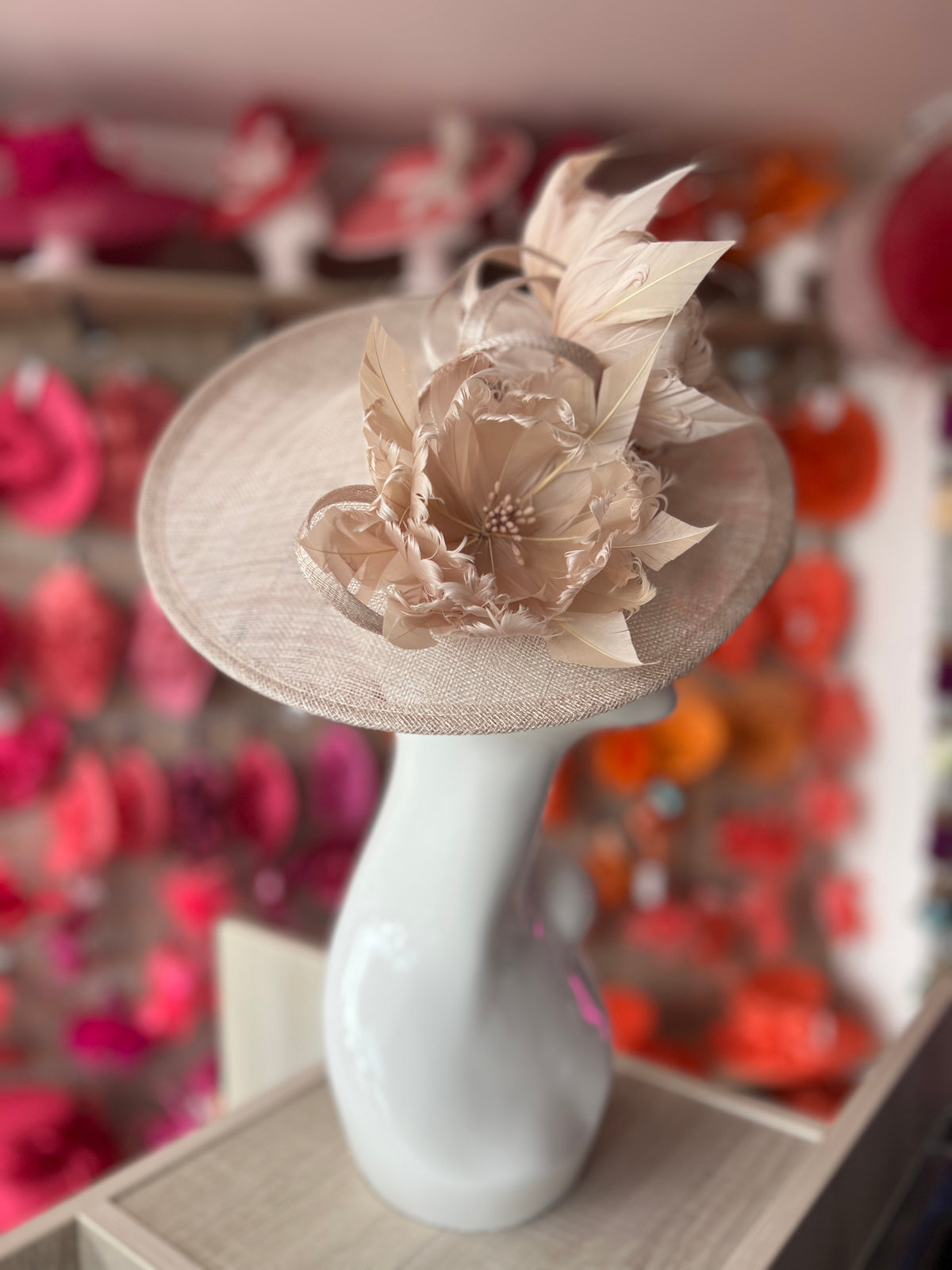 Sinamay Hatinator With Soft Flowers- Champagne-Fascinators Direct