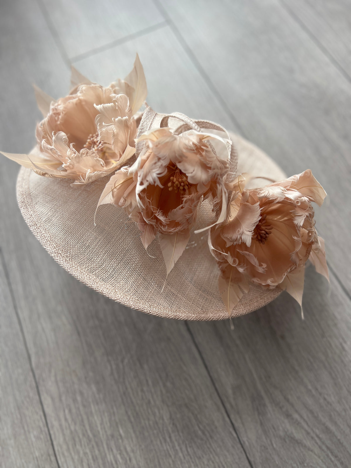 Sinamay Hatinator With Soft Flowers- Champagne-Fascinators Direct