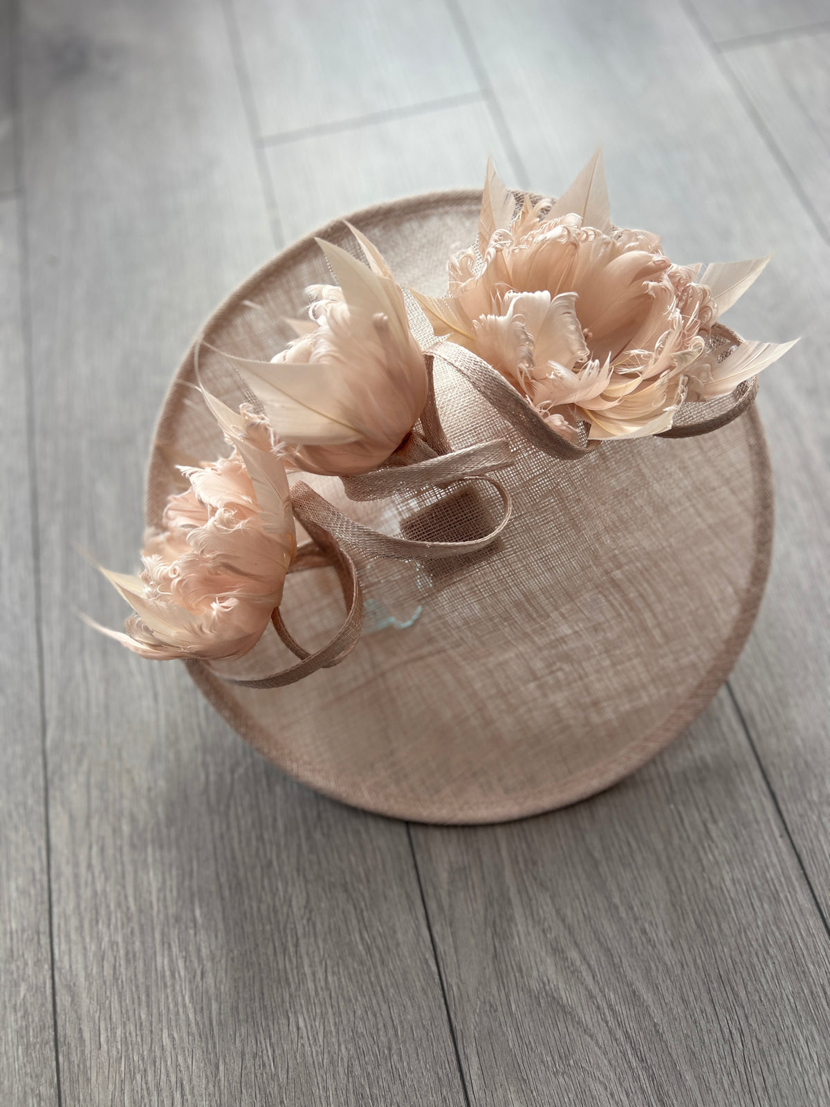 Sinamay Hatinator With Soft Flowers- Champagne-Fascinators Direct