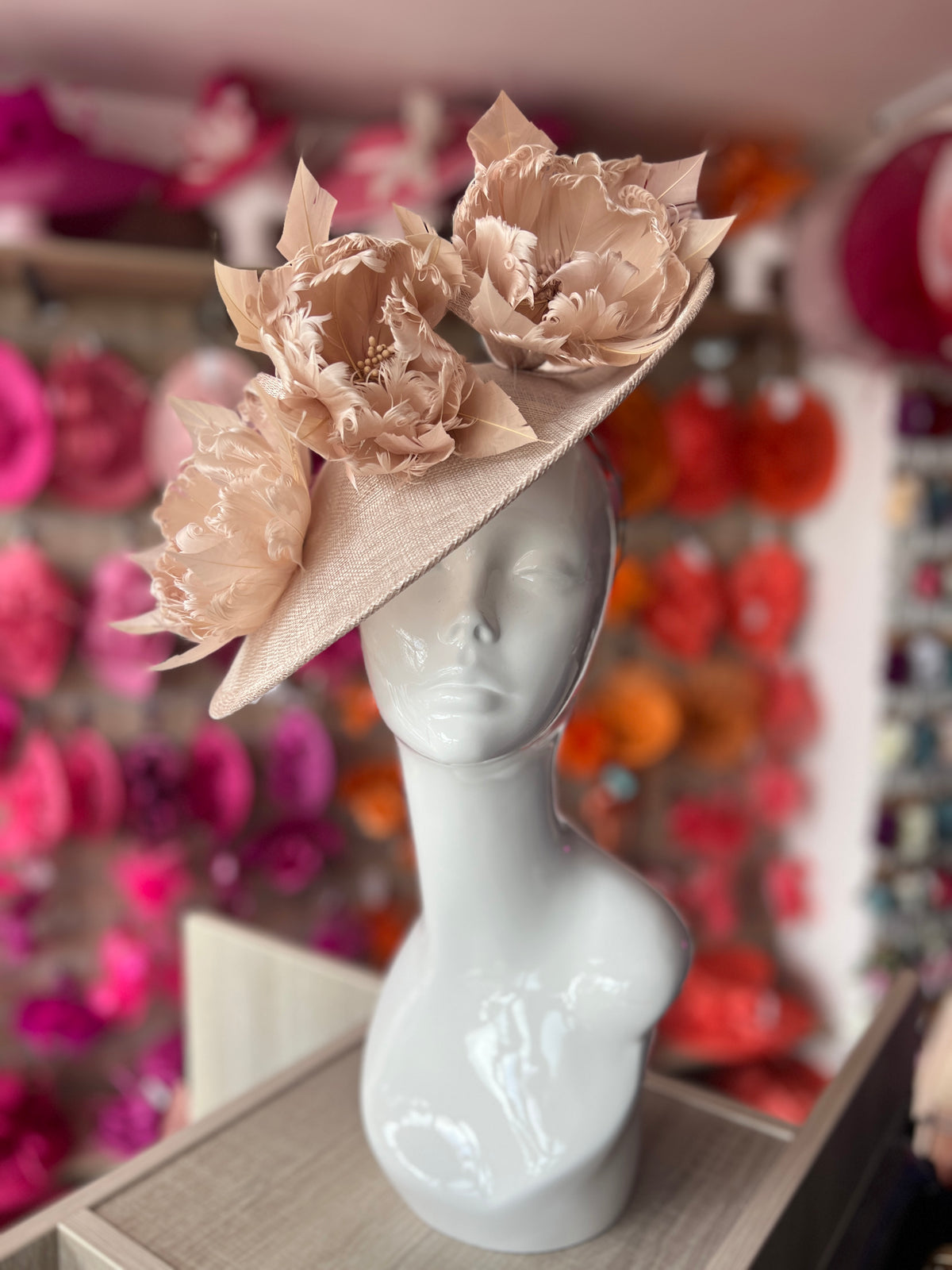 Sinamay Hatinator With Soft Flowers- Champagne-Fascinators Direct