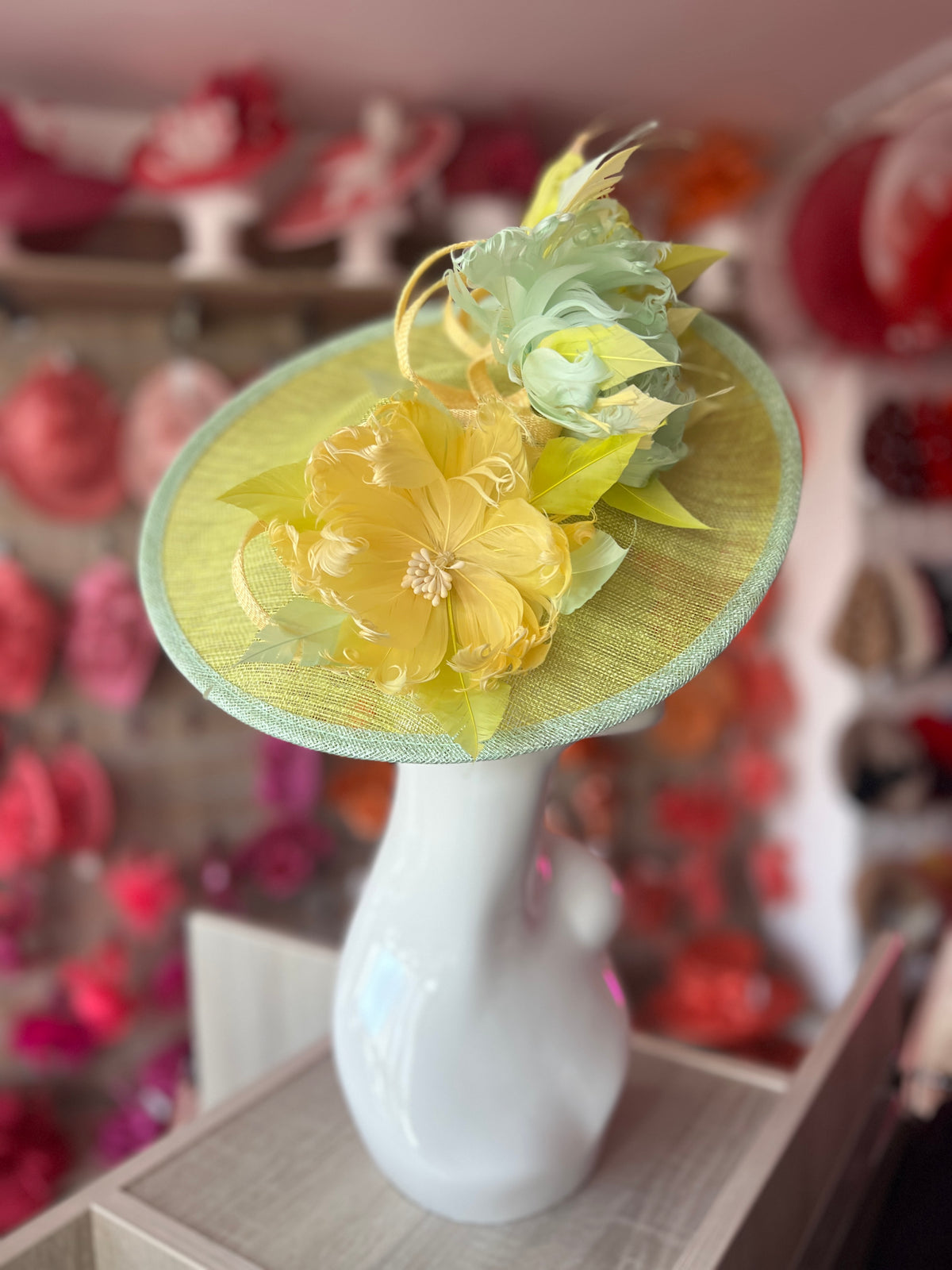 Sinamay Hatinator With Soft Flowers- LIme/Aqua/Lemon-Fascinators Direct