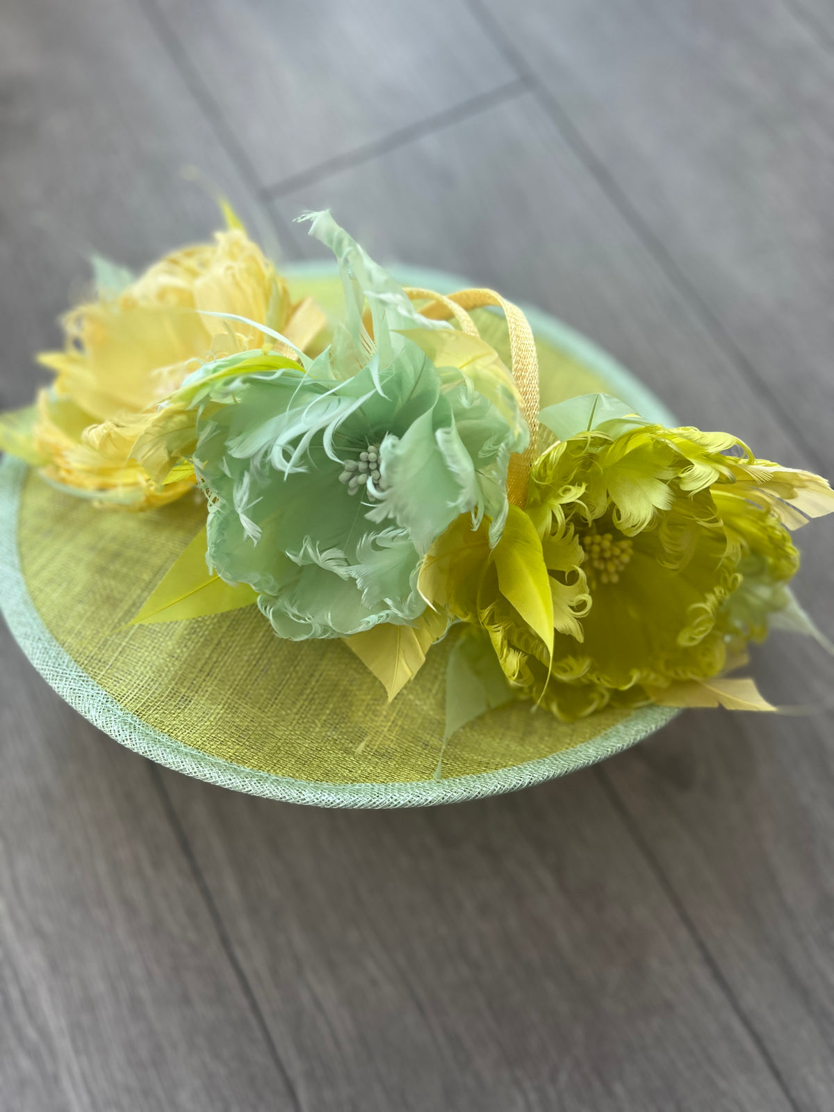 Sinamay Hatinator With Soft Flowers- LIme/Aqua/Lemon-Fascinators Direct