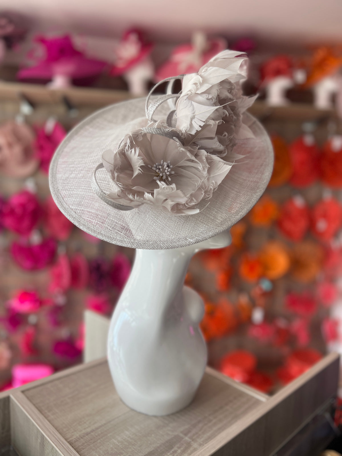 Sinamay Hatinator With Soft Flowers- Silver-Fascinators Direct