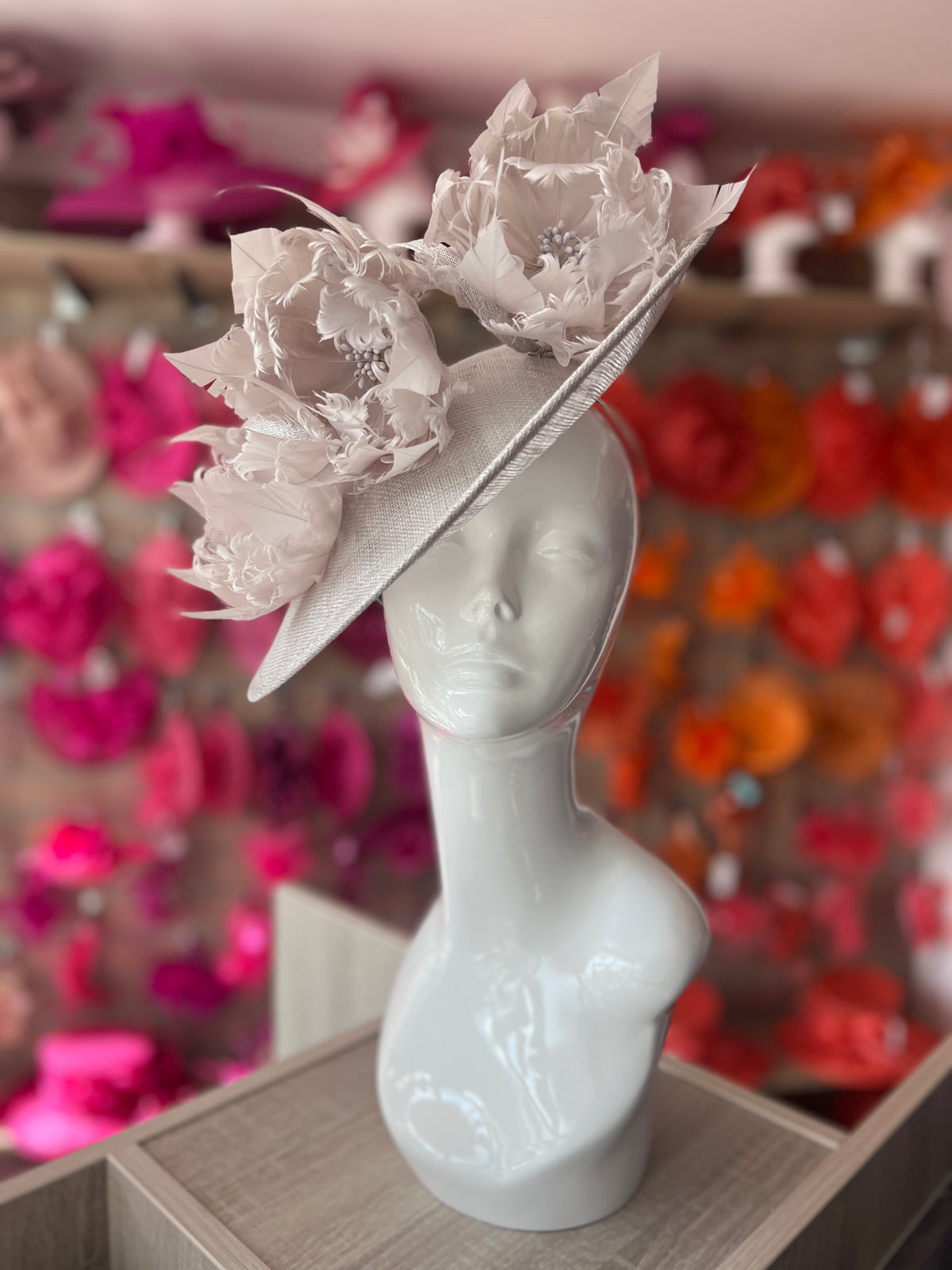 Sinamay Hatinator With Soft Flowers- Silver-Fascinators Direct