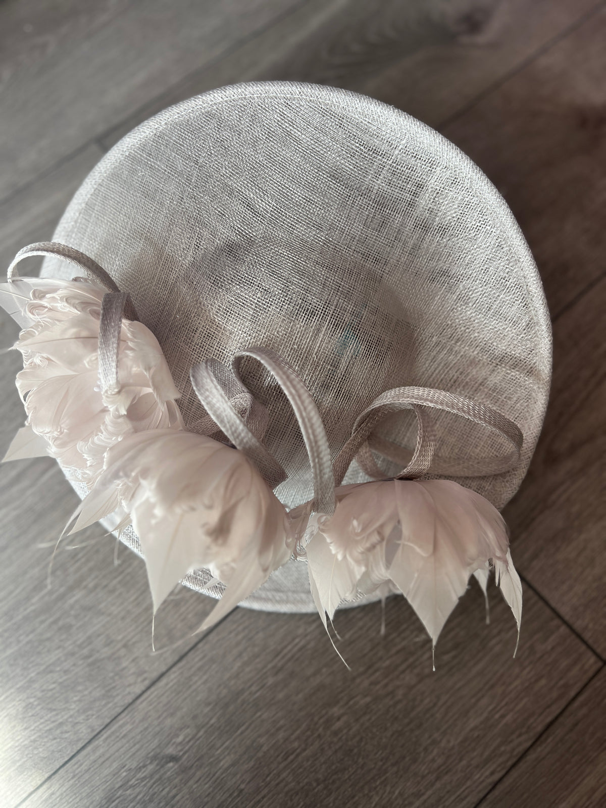 Sinamay Hatinator With Soft Flowers- Silver-Fascinators Direct