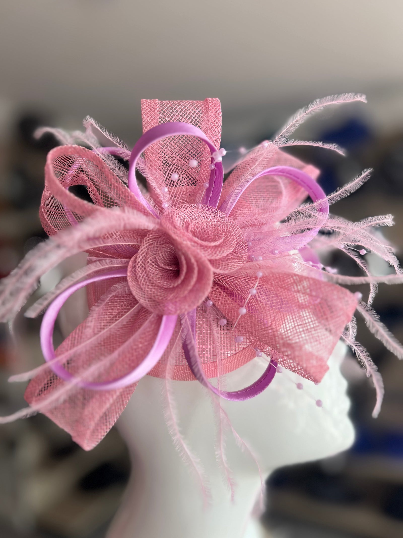 Sinamay & Satin Loops Pink & Lilac Fascinator Clip-Fascinators Direct