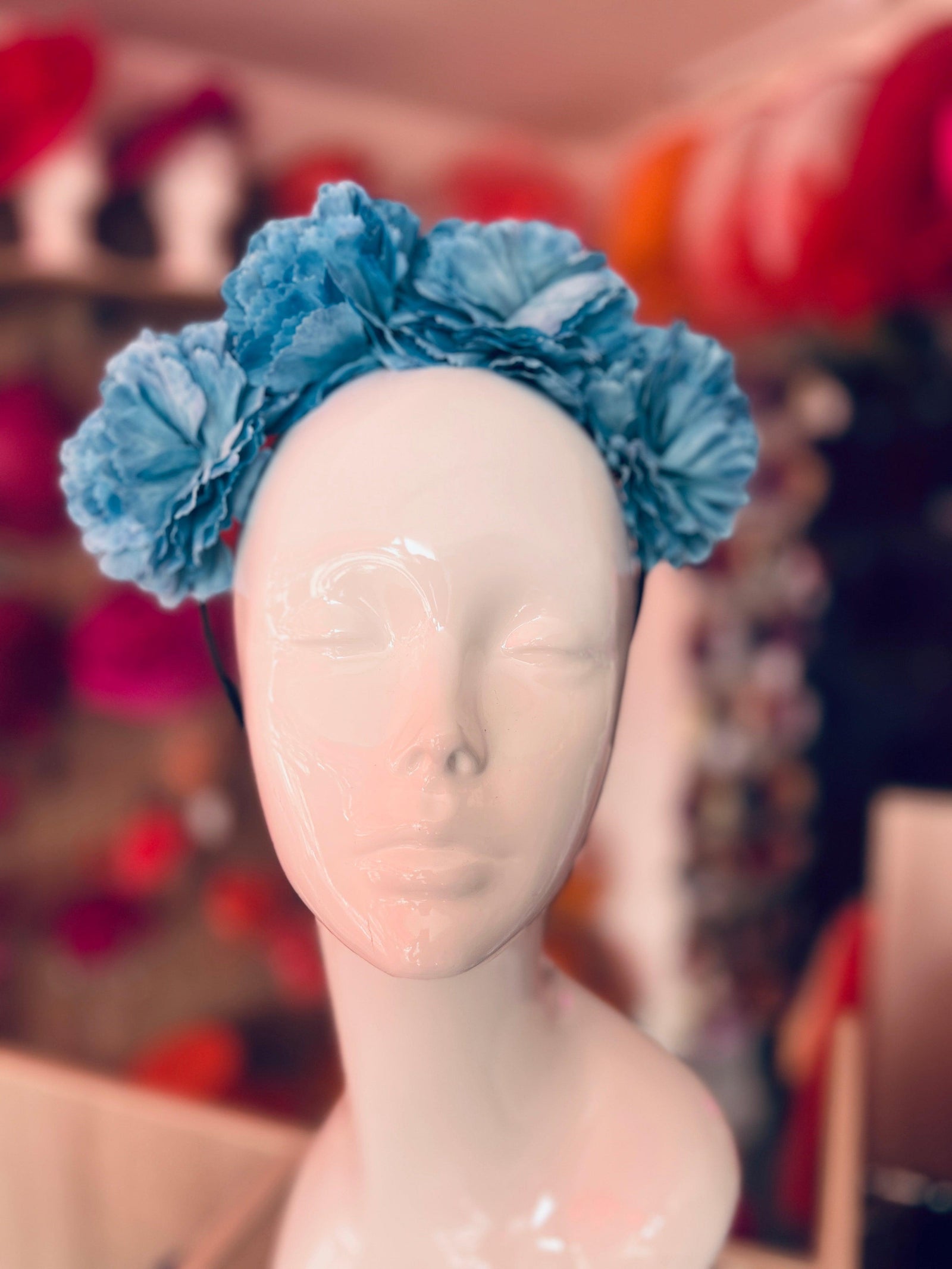 Sky Blue Carnation Flower Crown Headband-Fascinators Direct