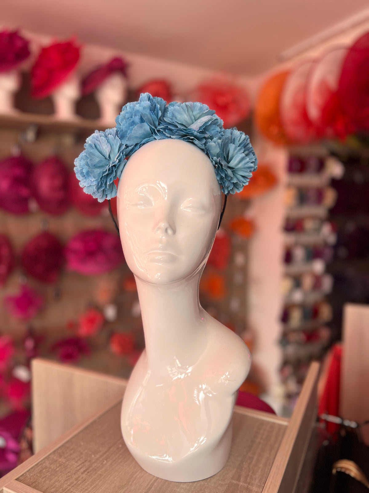 Sky Blue Carnation Flower Crown Headband-Fascinators Direct