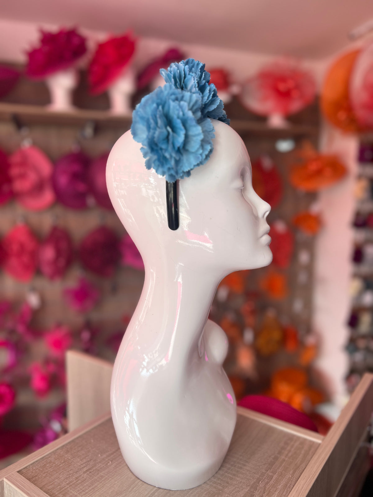 Sky Blue Carnation Flower Crown Headband-Fascinators Direct