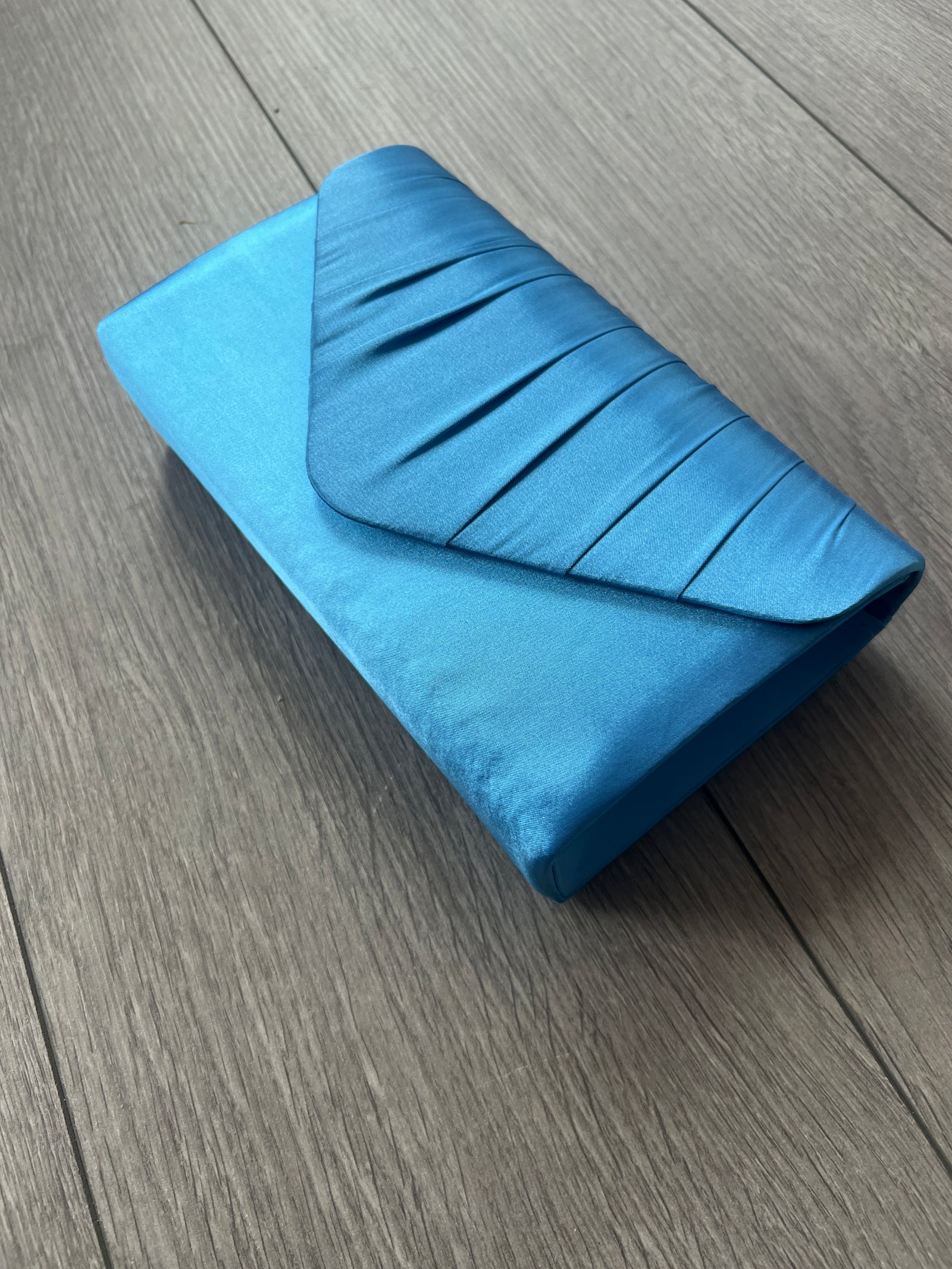 Sky Blue Satin Envelope Clutch Bag-Fascinators Direct