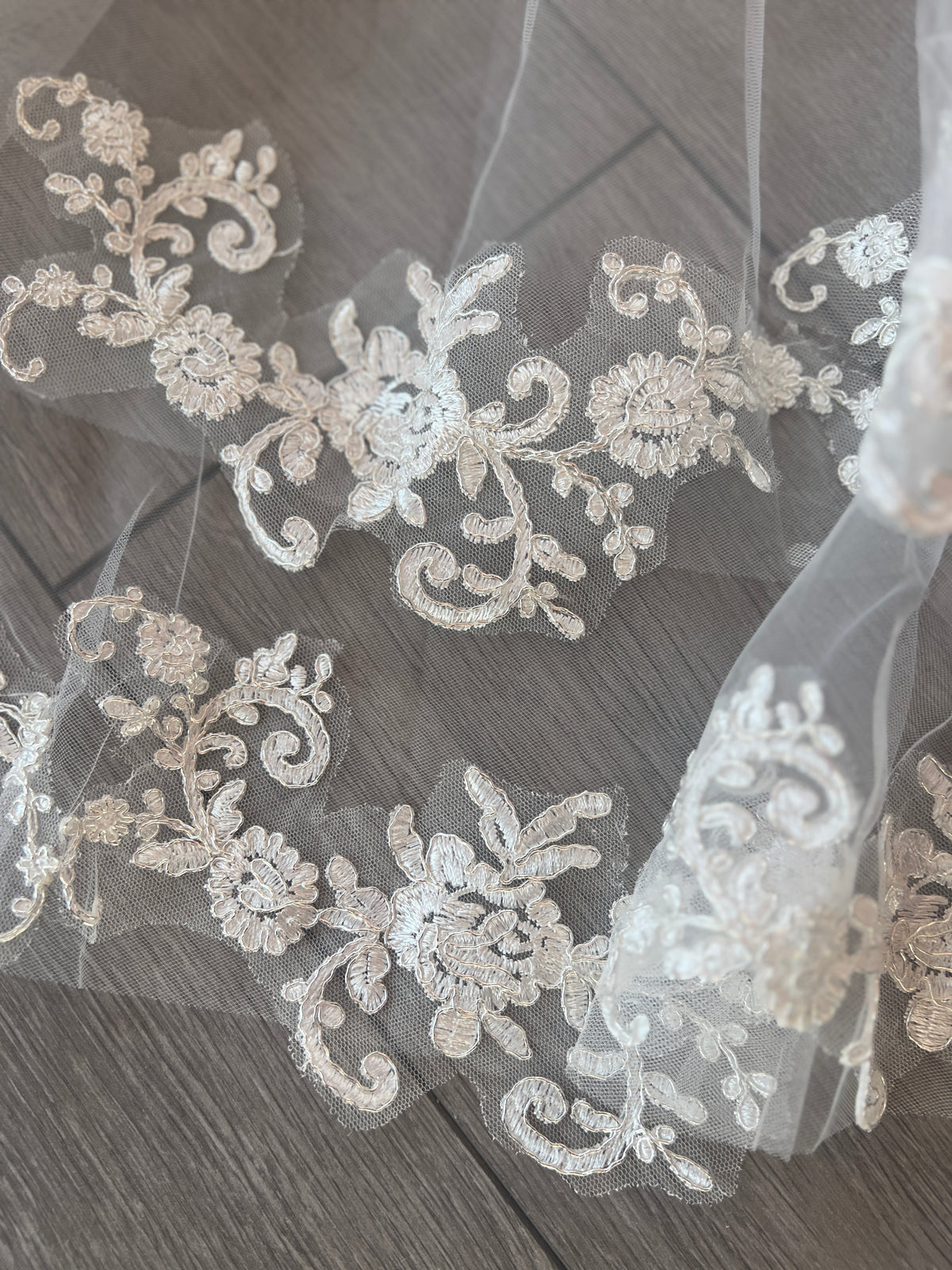 Skye- Ivory Two Layer Elbow Length Bridal Veil With Lace Edging-Fascinators Direct