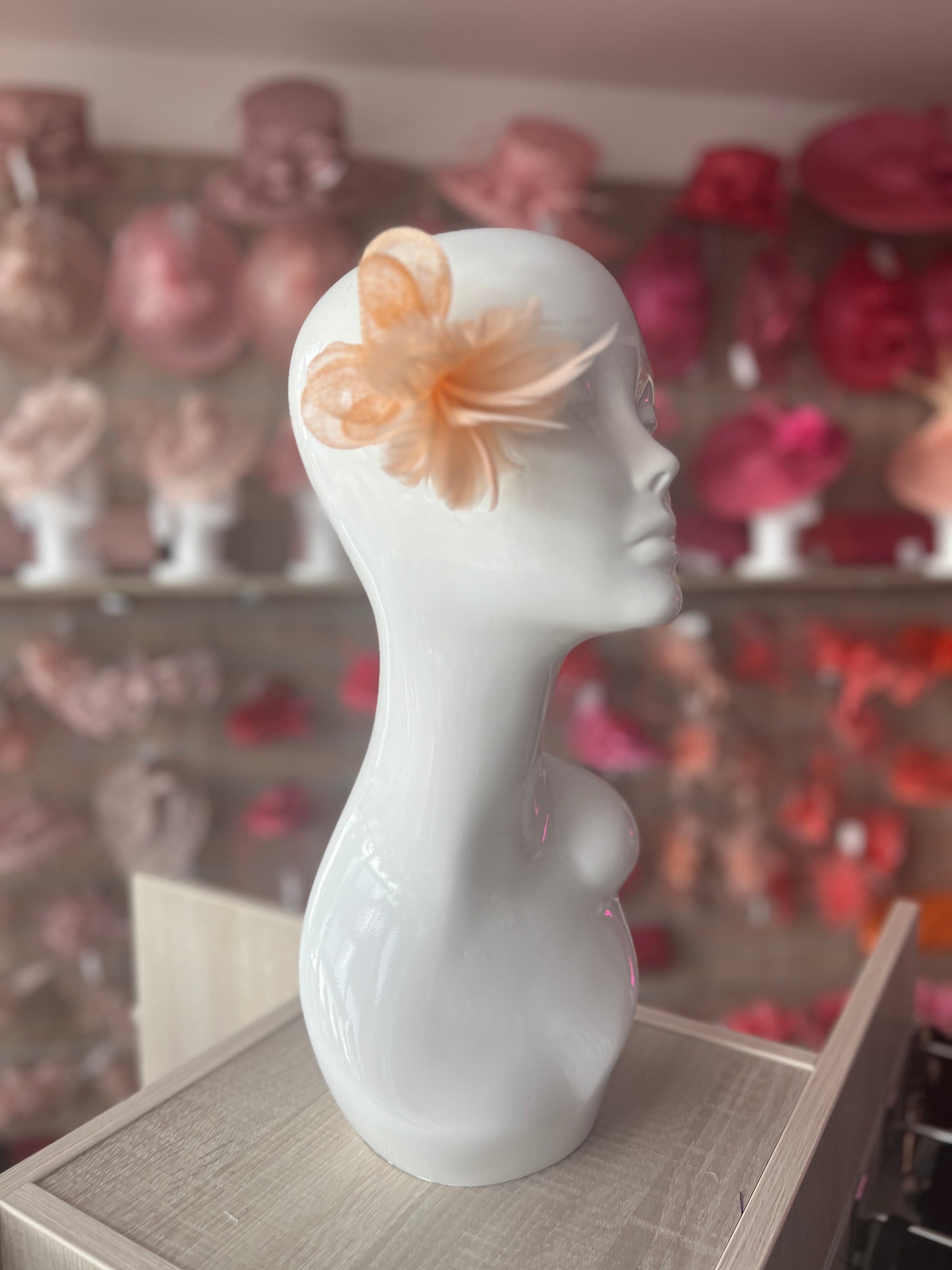 Small Apricot Fascinator Clip with Feathers & Sinamay Petals-Fascinators Direct