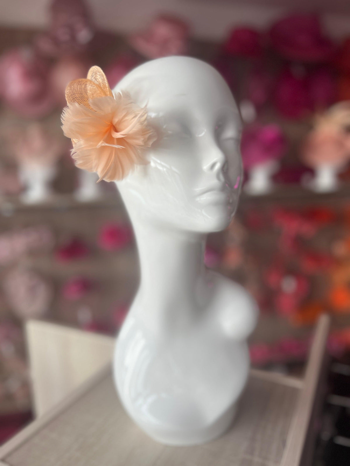 Small Apricot Fascinator Clip with Feathers &amp; Sinamay Petals-Fascinators Direct