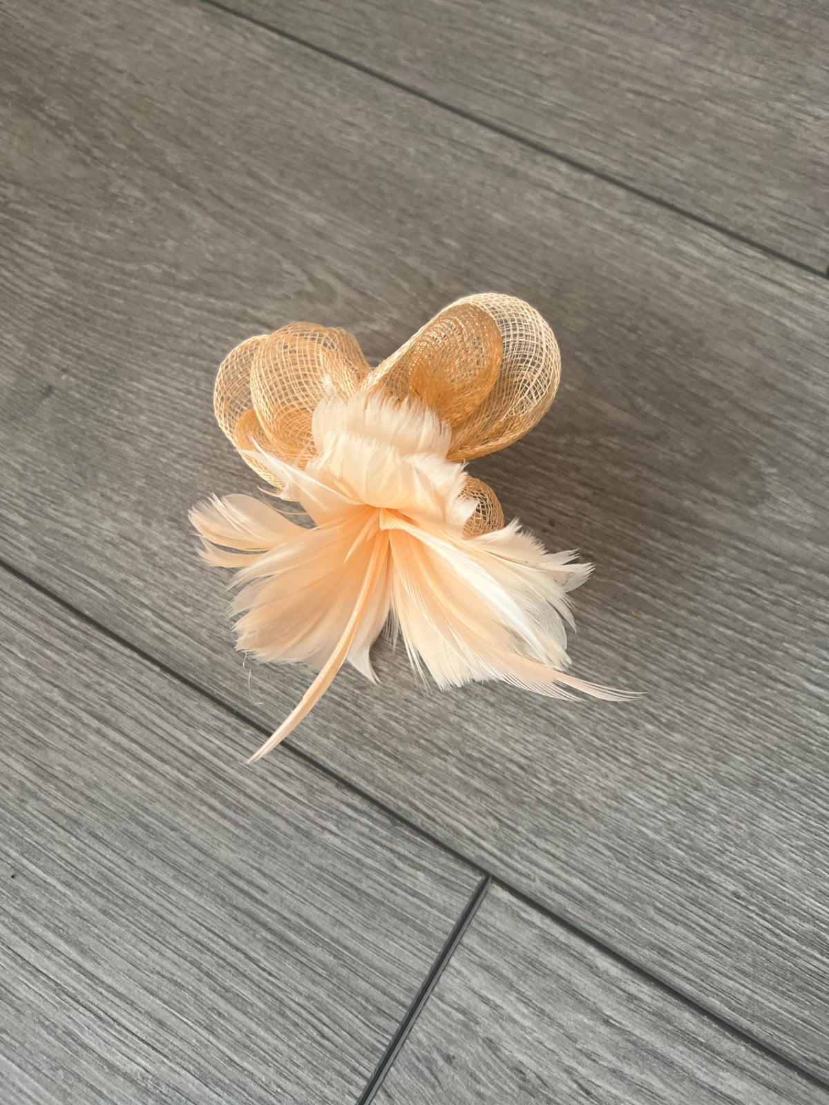 Small Apricot Fascinator Clip with Feathers &amp; Sinamay Petals-Fascinators Direct
