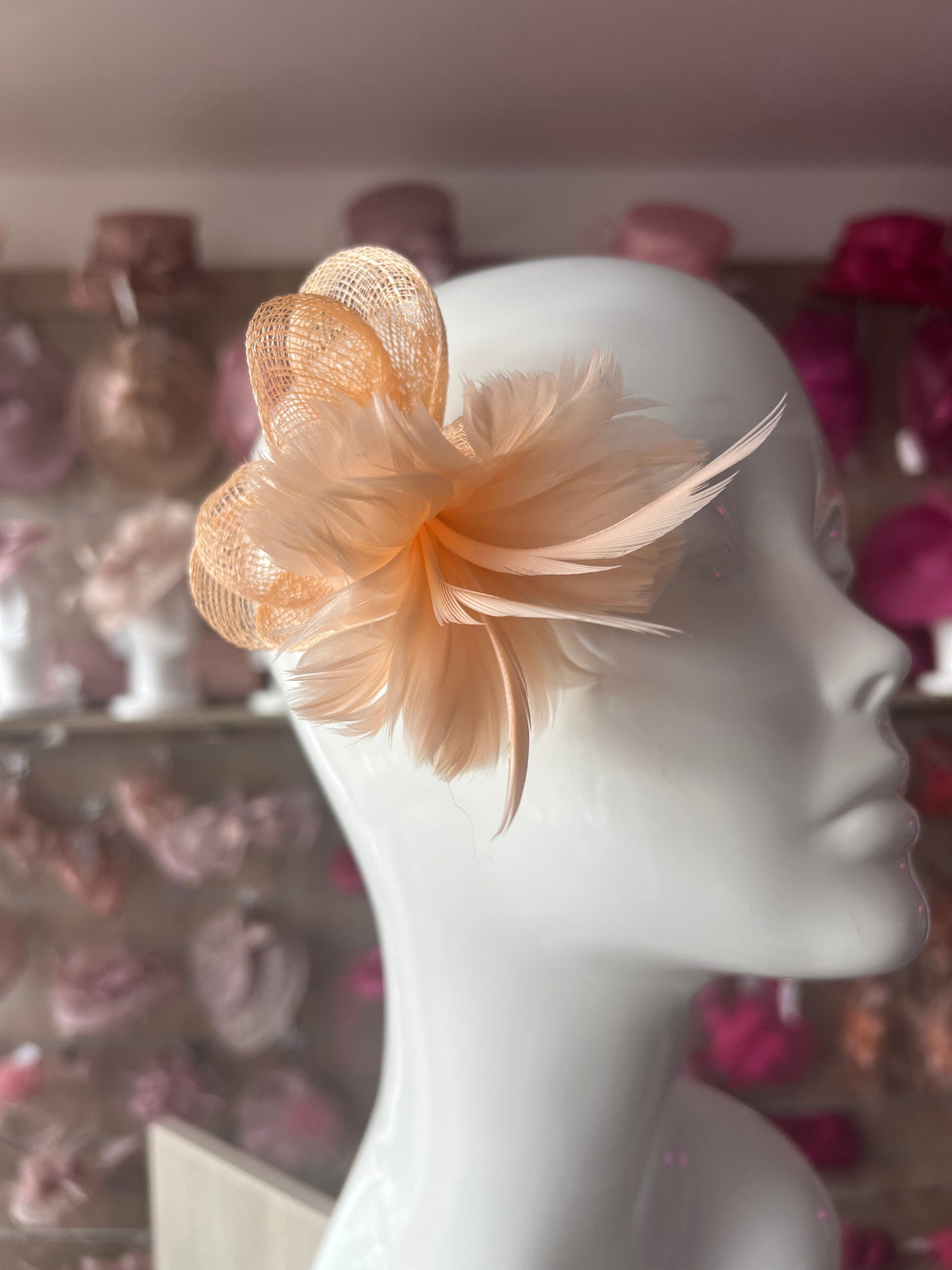 Small Apricot Fascinator Clip with Feathers &amp; Sinamay Petals-Fascinators Direct