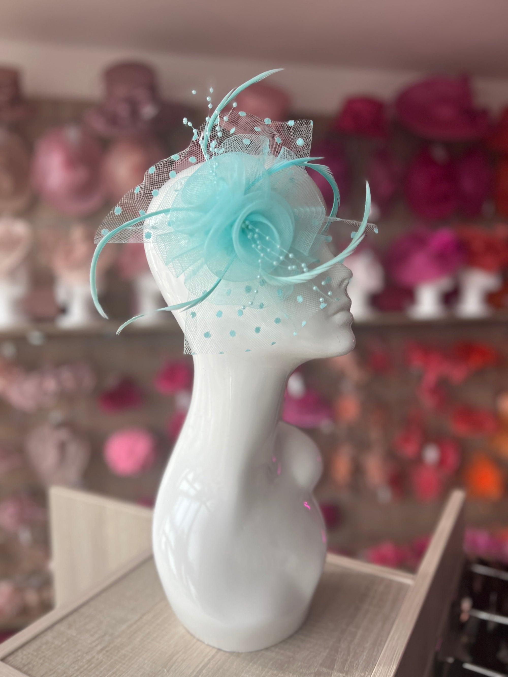 Small Aqua Fascinator Clip With Poka Dots-Fascinators Direct