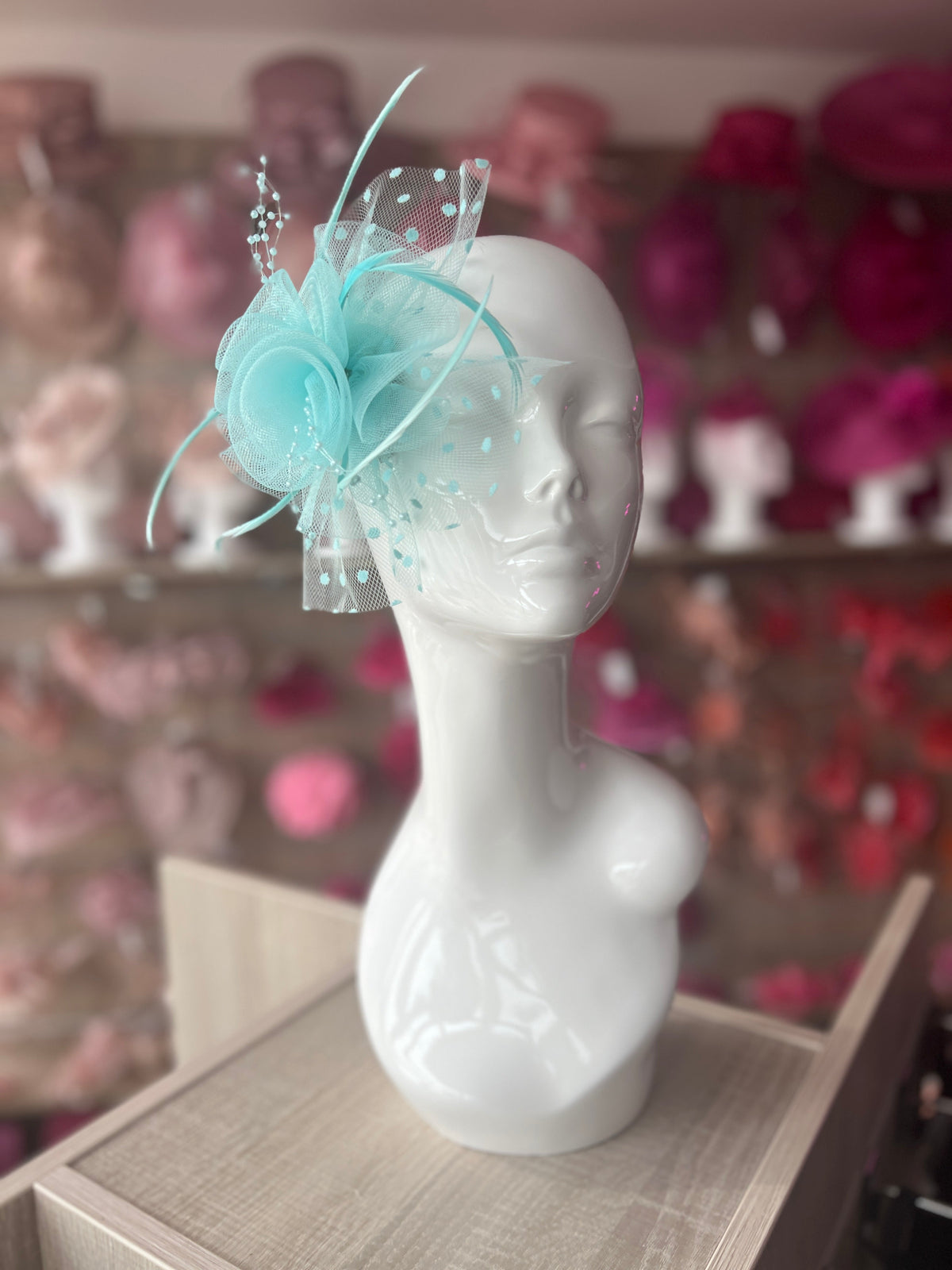 Small Aqua Fascinator Clip With Poka Dots-Fascinators Direct