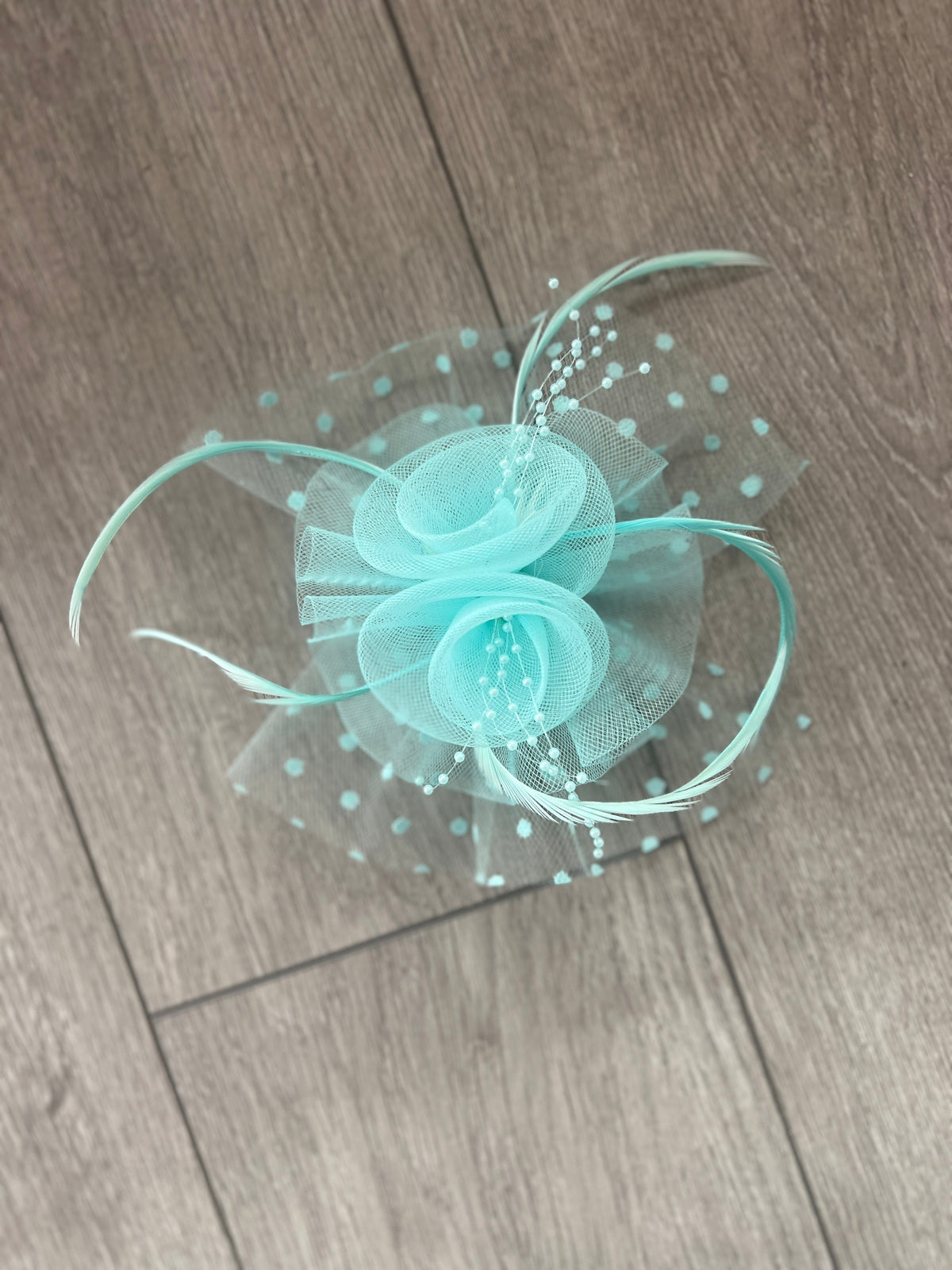 Small Aqua Fascinator Clip With Poka Dots-Fascinators Direct